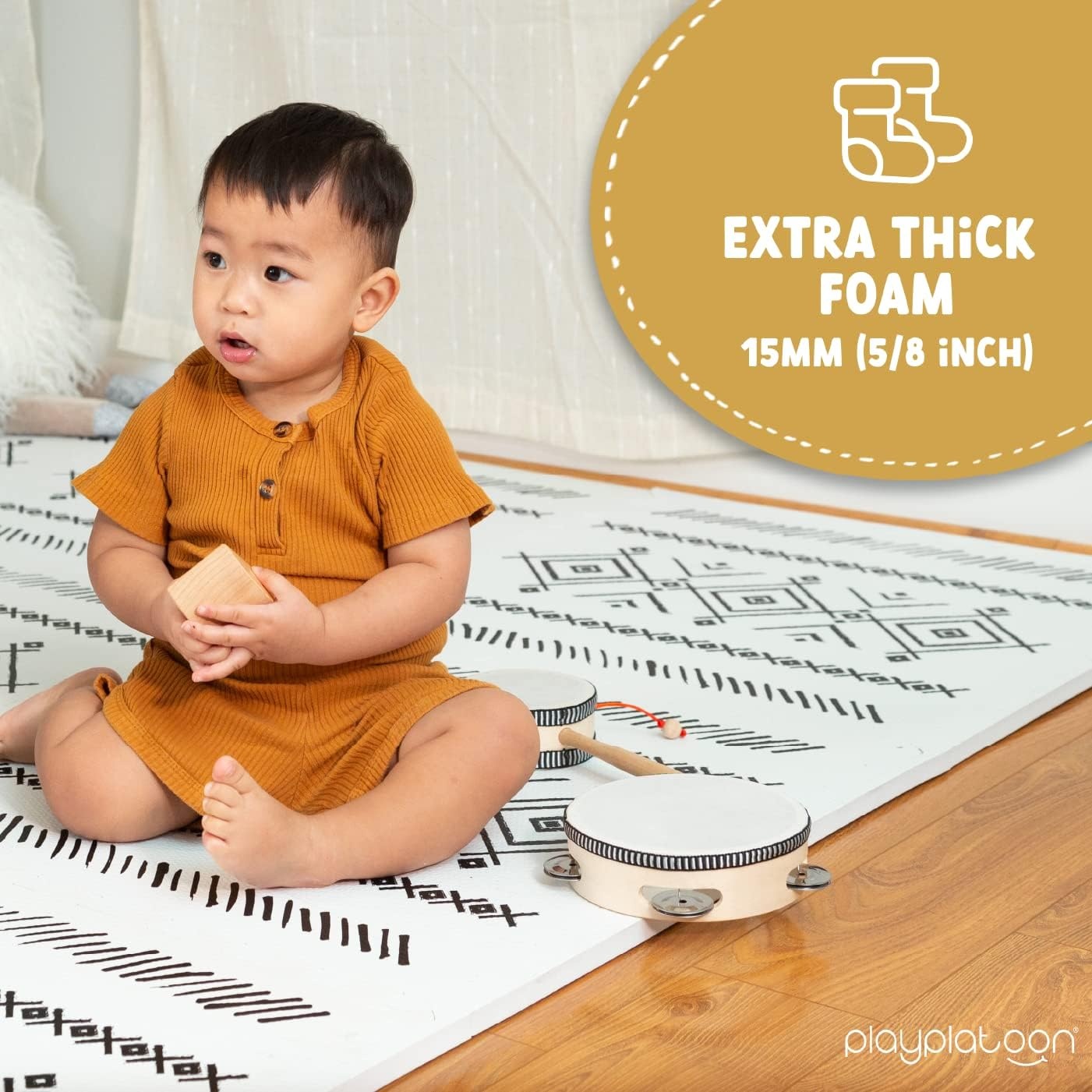 Play Platoon Non-Toxic Extra-Thick Children’s Play Mat, 9 Tiles – 72 x 72 inch Comfortable Cushiony Foam Floor Puzzle Mat for Kids & Toddlers with 24 x 24 inch Tiles – Black/White(White & Black) - view 4