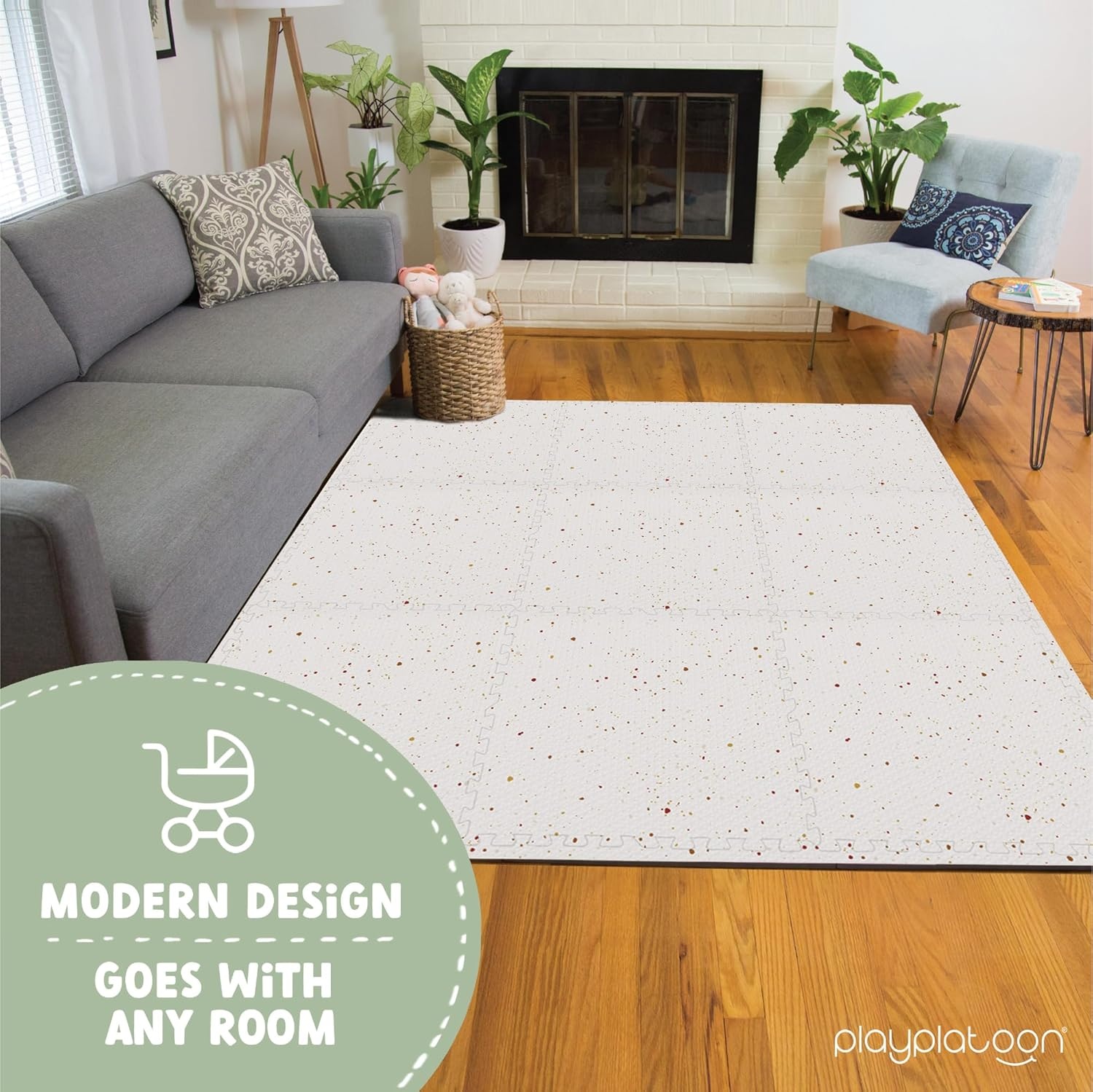 Play Platoon Non-Toxic Extra-Thick Children’s Play Mat, 9 Tiles – 72 x 72 inch Comfortable Cushiony Foam Floor Puzzle Mat for Kids & Toddlers with 24 x 24 inch Tiles – Black/White(Speckled Multi) - view 2