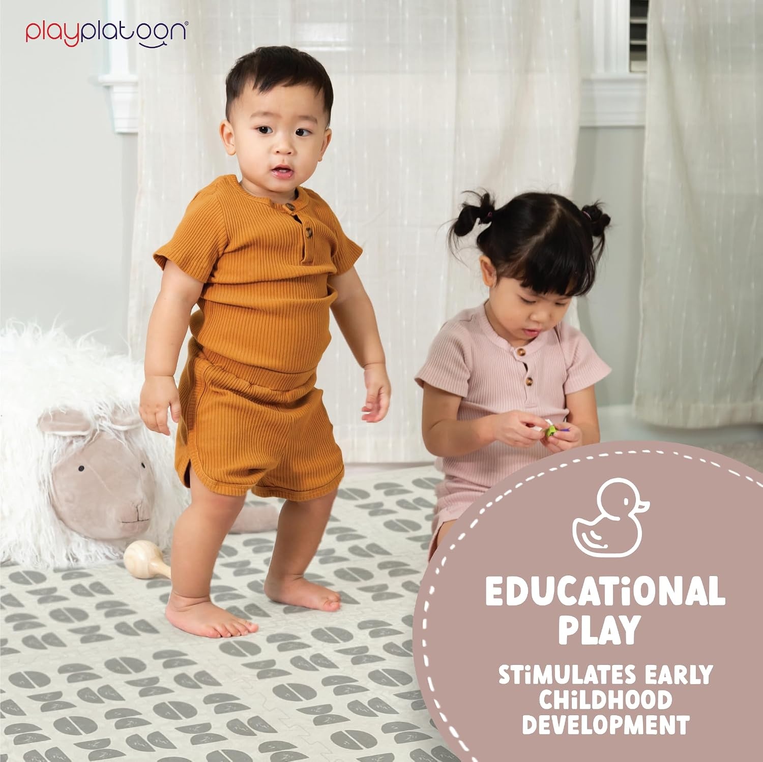 Play Platoon Non-Toxic Large Kids Play Mats for Floor, 9 Tile 72 x 72 inch – Extra-Thick Foam Tiles, 24 x 24 inch Puzzle Mat Pieces, Neutral Playmat Rug for Toddler & Childrens Playroom – Acadia Print(Half Moon) - view 3
