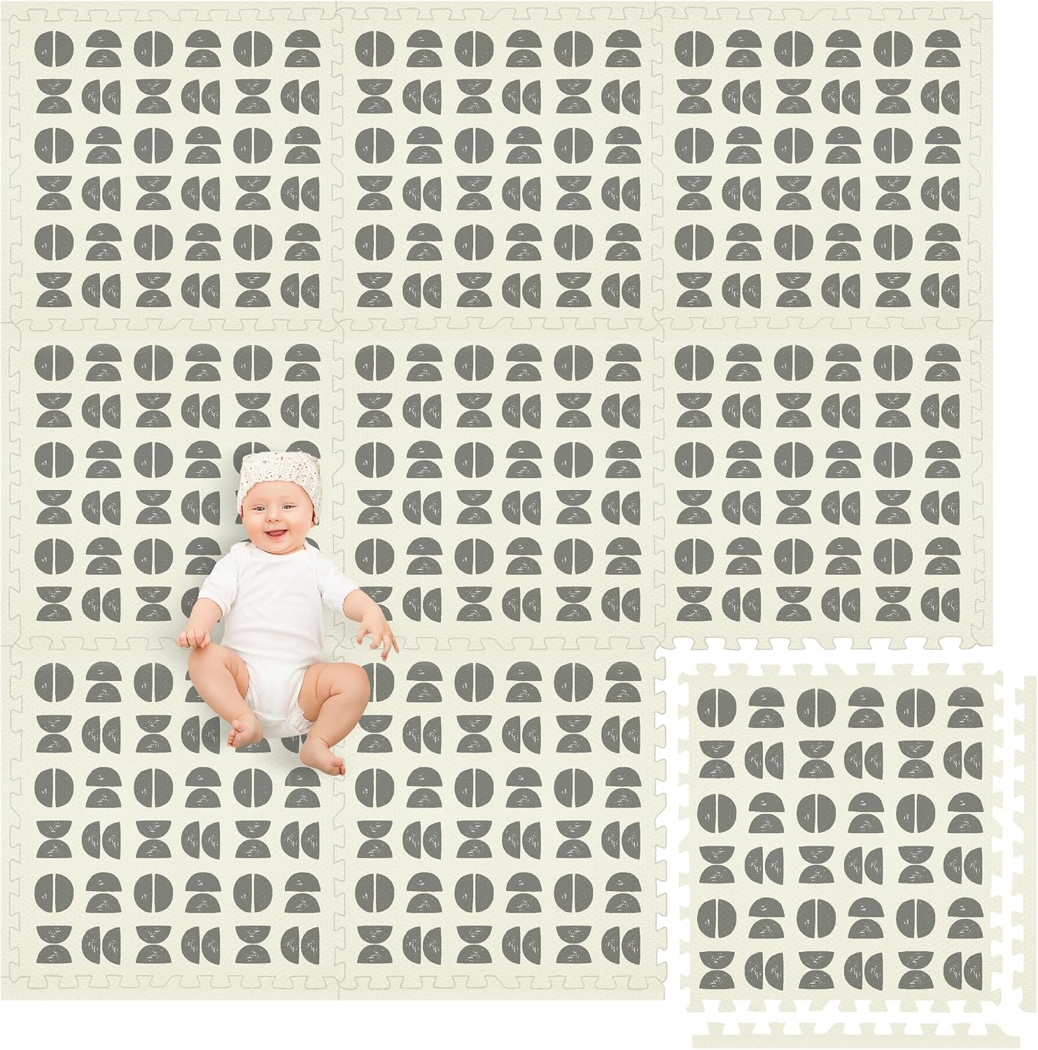 Play Platoon Non-Toxic Large Kids Play Mats for Floor, 9 Tile 72 x 72 inch – Extra-Thick Foam Tiles, 24 x 24 inch Puzzle Mat Pieces, Neutral Playmat Rug for Toddler & Childrens Playroom – Acadia Print(Half Moon) - view 6