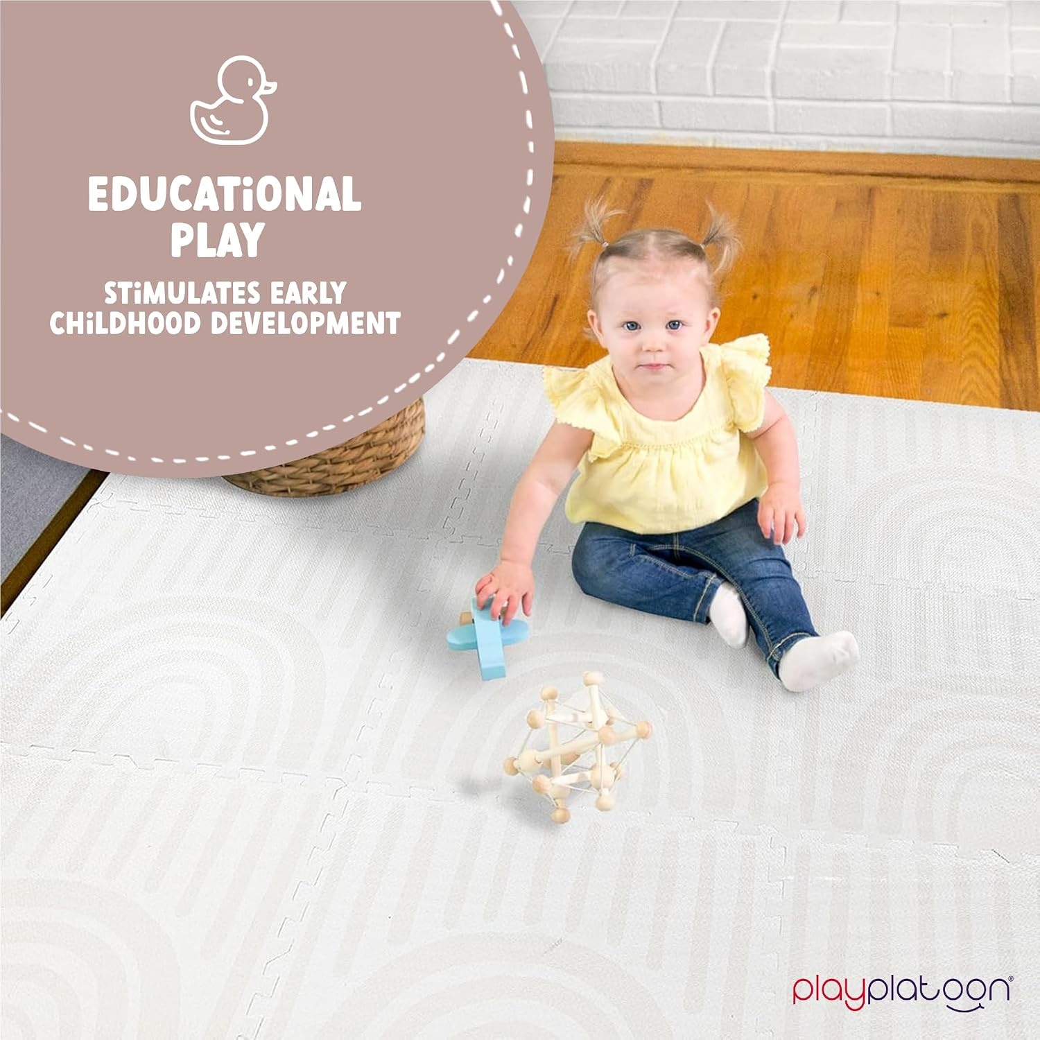 Play Platoon Non-Toxic Extra-Thick Children’s Play Mat, 9 Tiles – 72 x 72 inch Comfortable Cushiony Foam Floor Puzzle Mat for Kids & Toddlers with 24 x 24 inch Tiles – Black/White(Boho Rainbow) - view 8