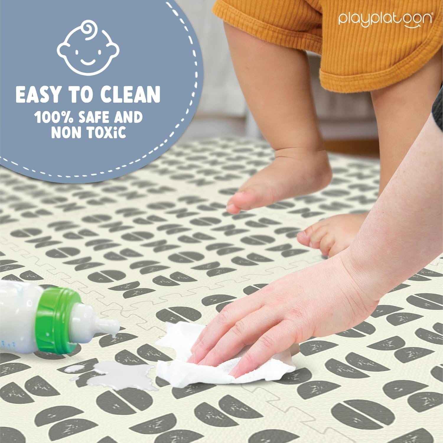 Play Platoon Non-Toxic Extra-Thick Children’s Play Mat, 9 Tiles – 72 x 72 inch Comfortable Cushiony Foam Floor Puzzle Mat for Kids & Toddlers with 24 x 24 inch Tiles – Black/White(Half Moon) - view 2