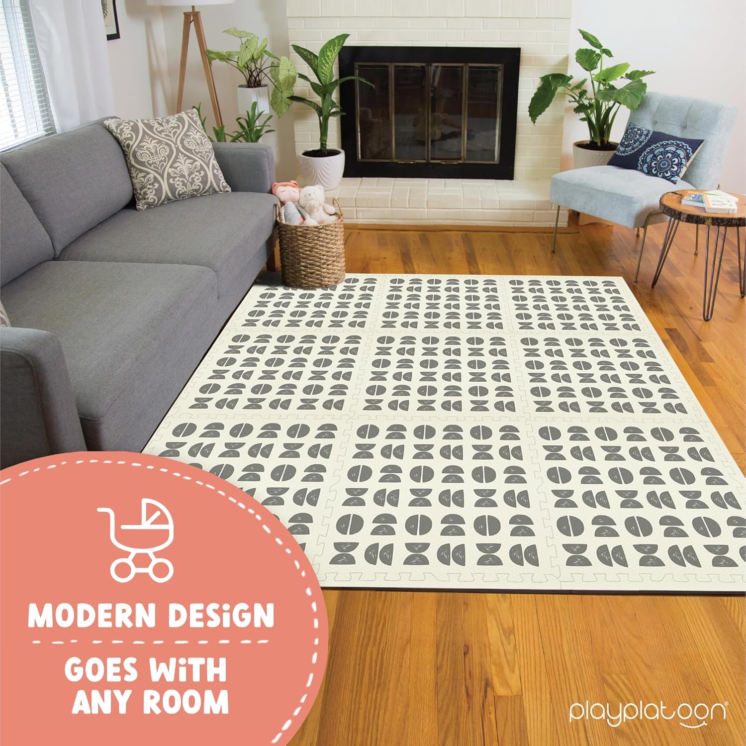 Play Platoon Non-Toxic Extra-Thick Children’s Play Mat, 9 Tiles – 72 x 72 inch Comfortable Cushiony Foam Floor Puzzle Mat for Kids & Toddlers with 24 x 24 inch Tiles – Black/White(Half Moon) - view 4