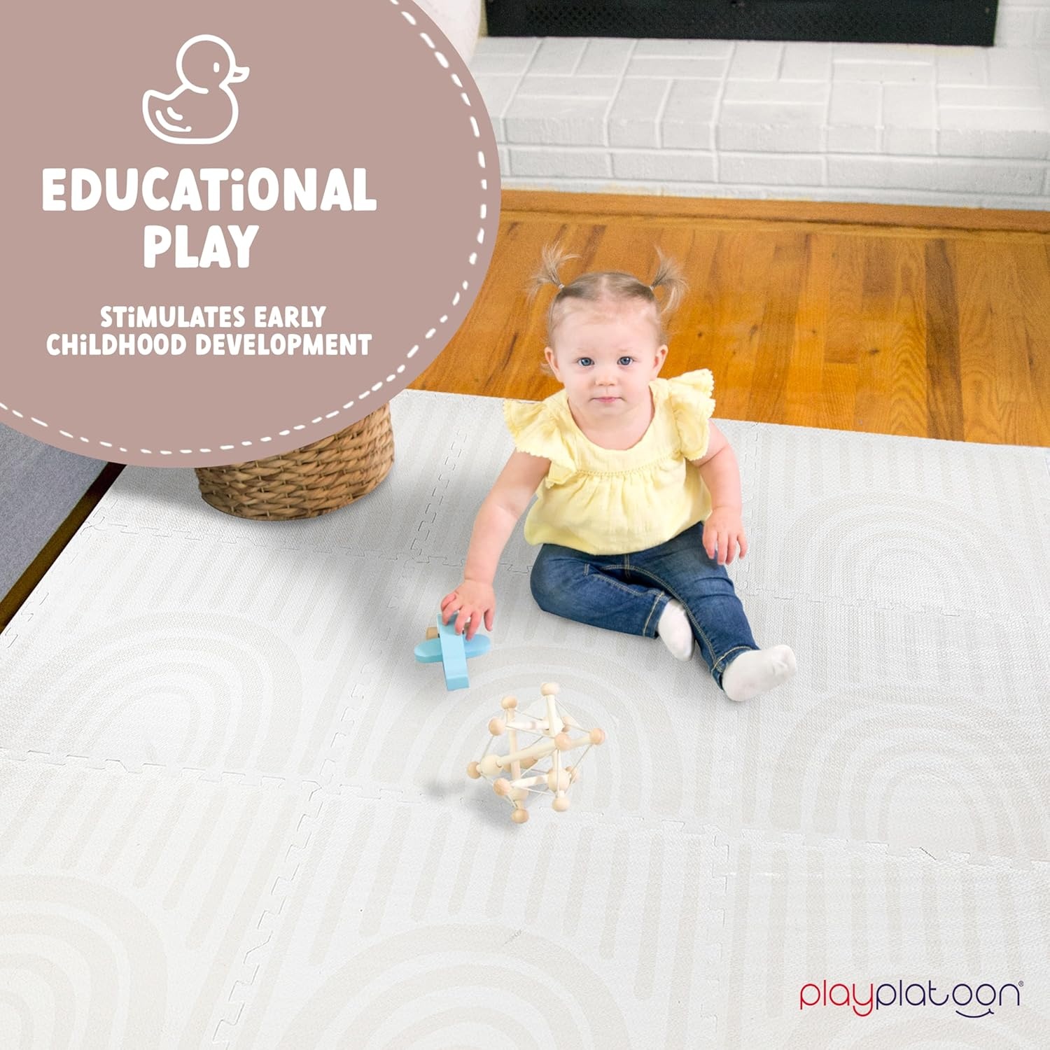 Play Platoon Large Baby Play Mat for Floor 9 Tile 72 x 72 in – Extra-Thick Interlocking Foam Tiles 24 x 24 in – Soft Puzzle Mats for Playroom – Neutral Playmat Rug for Kids – Triangle(Boho Rainbow) - view 2