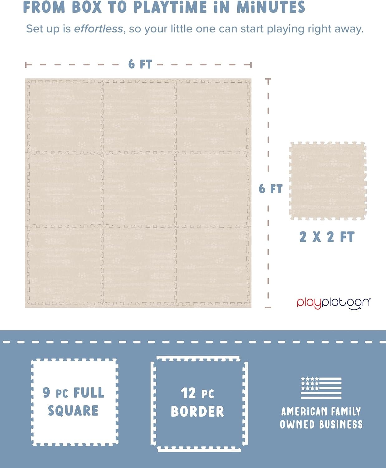 Play Platoon Large Baby Play Mat for Floor 9 Tile 72 x 72 in – Extra-Thick Interlocking Foam Tiles 24 x 24 in – Soft Puzzle Mats for Playroom – Neutral Playmat Rug for Kids – Triangle(Brushed Cotton)