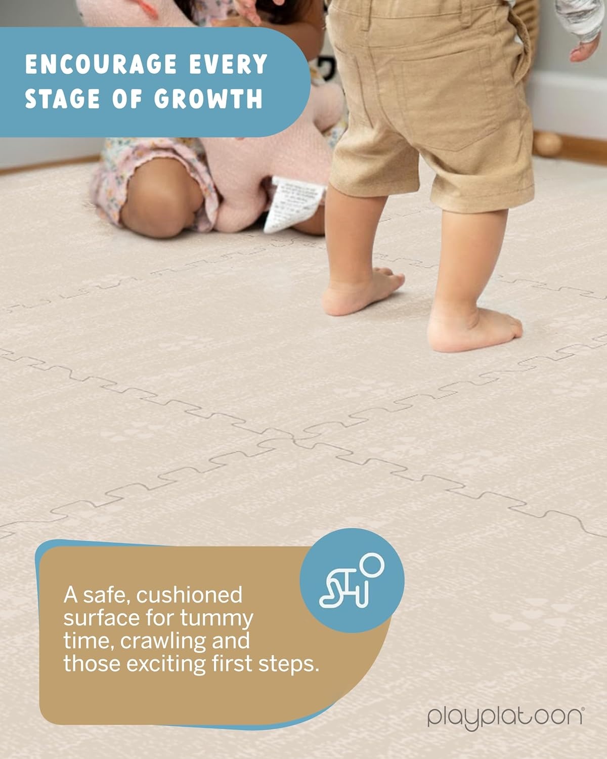 Play Platoon Large Baby Play Mat for Floor 9 Tile 72 x 72 in – Extra-Thick Interlocking Foam Tiles 24 x 24 in – Soft Puzzle Mats for Playroom – Neutral Playmat Rug for Kids – Triangle(Brushed Cotton) - view 5