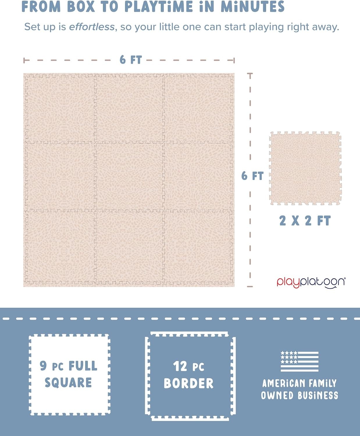 Play Platoon Non-Toxic Extra-Thick Children’s Play Mat, 9 Tiles – 72 x 72 inch Comfortable Cushiony Foam Floor Puzzle Mat for Kids & Toddlers with 24 x 24 inch Tiles – Black/White(Savanna)