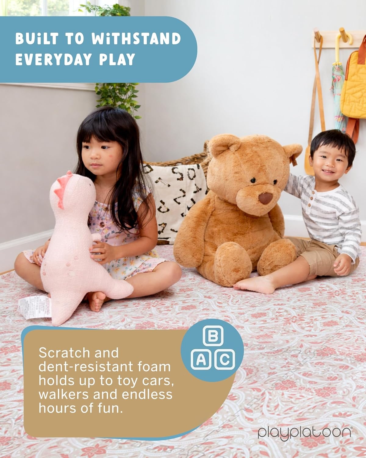 Play Platoon Large Baby Play Mat for Floor 9 Tile 72 x 72 in – Extra-Thick Interlocking Foam Tiles 24 x 24 in – Soft Puzzle Mats for Playroom – Neutral Playmat Rug for Kids – Triangle(Petal) - view 2