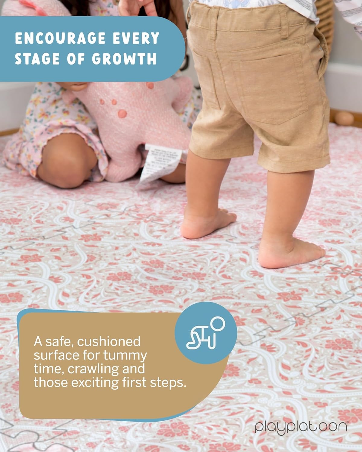 Play Platoon Large Baby Play Mat for Floor 9 Tile 72 x 72 in – Extra-Thick Interlocking Foam Tiles 24 x 24 in – Soft Puzzle Mats for Playroom – Neutral Playmat Rug for Kids – Triangle(Petal) - view 5