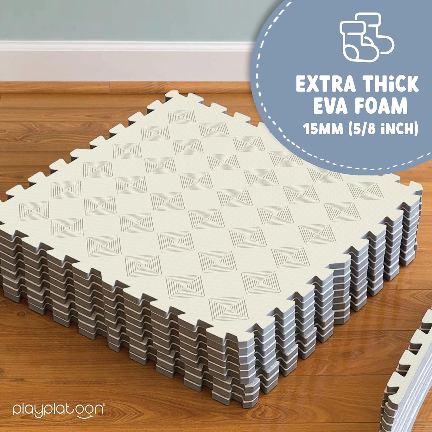 Play Platoon Non-Toxic Extra-Thick Children’s Play Mat, 9 Tiles – 72 x 72 inch Comfortable Cushiony Foam Floor Puzzle Mat for Kids & Toddlers with 24 x 24 inch Tiles – Black/White(Hand Drawn Tile) - view 3
