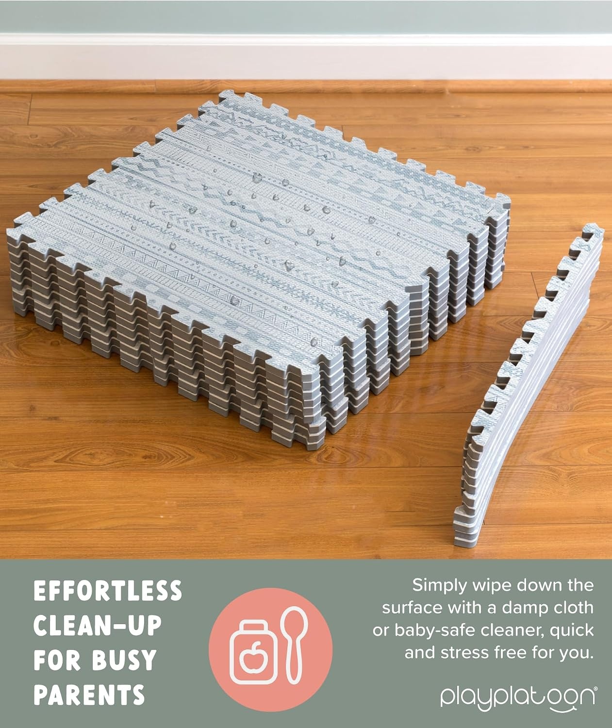 Play Platoon Non-Toxic Large Kids Play Mats for Floor, 9 Tile 72 x 72 inch – Extra-Thick Foam Tiles, 24 x 24 inch Puzzle Mat Pieces, Neutral Playmat Rug for Toddler & Childrens Playroom – Acadia Print(Acadia) - view 2