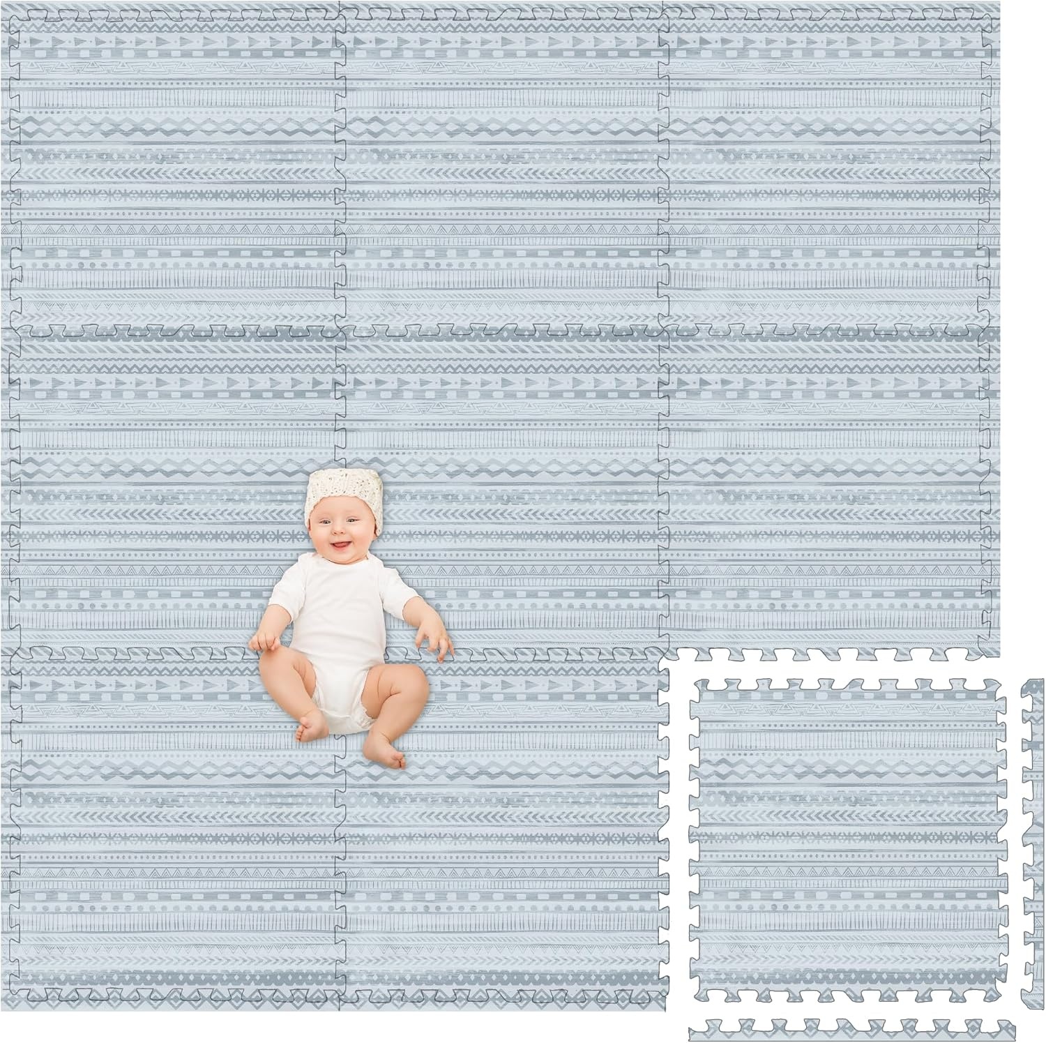 Play Platoon Non-Toxic Large Kids Play Mats for Floor, 9 Tile 72 x 72 inch – Extra-Thick Foam Tiles, 24 x 24 inch Puzzle Mat Pieces, Neutral Playmat Rug for Toddler & Childrens Playroom – Acadia Print(Acadia) - view 6