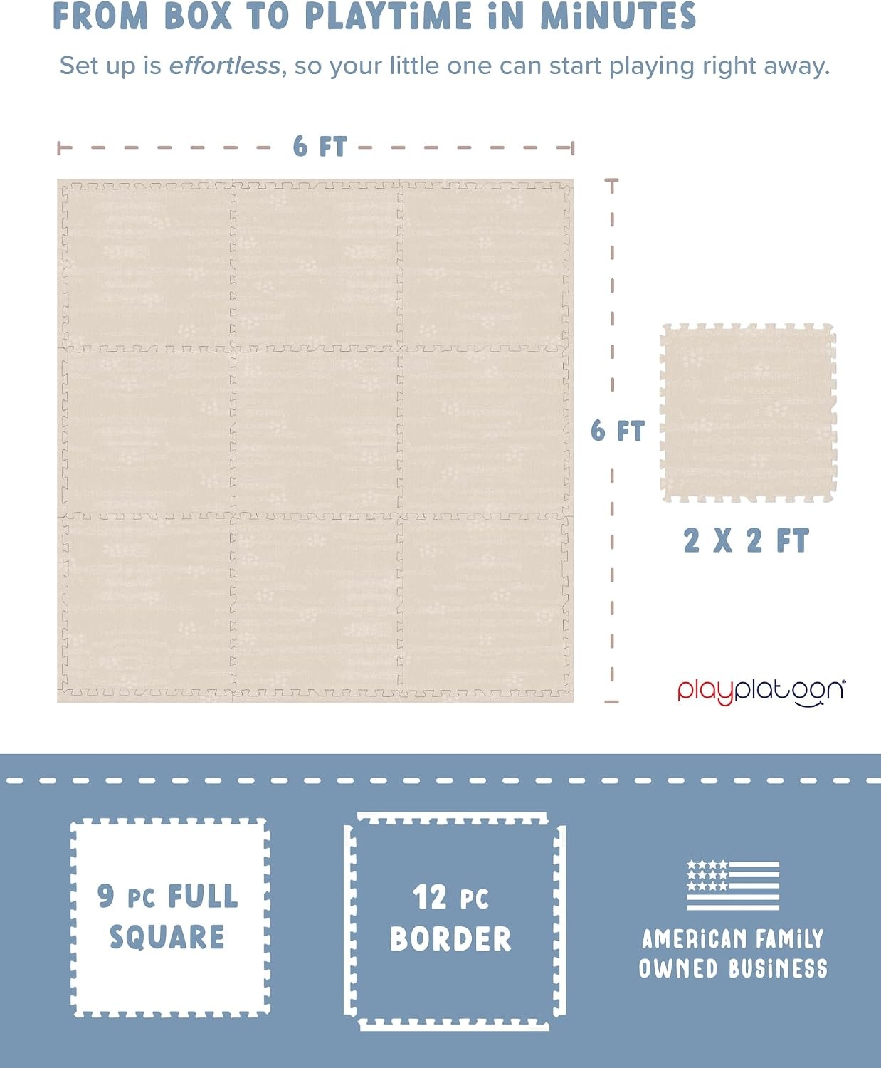Play Platoon Non-Toxic Extra-Thick Children’s Play Mat, 9 Tiles – 72 x 72 inch Comfortable Cushiony Foam Floor Puzzle Mat for Kids & Toddlers with 24 x 24 inch Tiles – Black/White(Brushed Cotton)