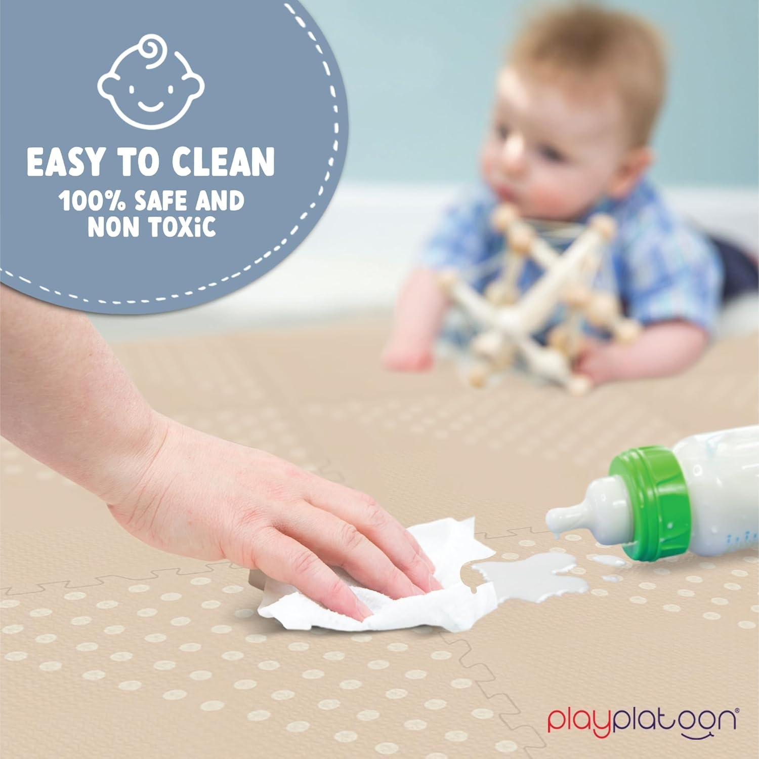 Play Platoon Large Baby Play Mat for Floor 9 Tile 72 x 72 in – Extra-Thick Interlocking Foam Tiles 24 x 24 in – Soft Puzzle Mats for Playroom – Neutral Playmat Rug for Kids – Triangle(Triangle) - view 2