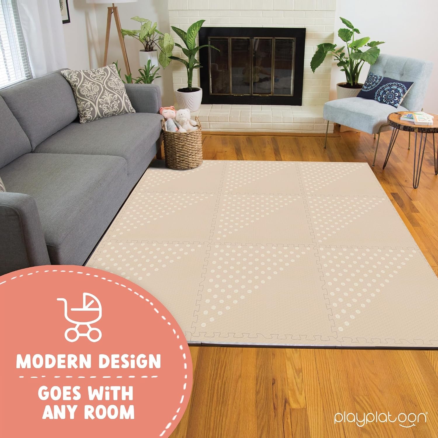 Play Platoon Large Baby Play Mat for Floor 9 Tile 72 x 72 in – Extra-Thick Interlocking Foam Tiles 24 x 24 in – Soft Puzzle Mats for Playroom – Neutral Playmat Rug for Kids – Triangle(Triangle) - view 4