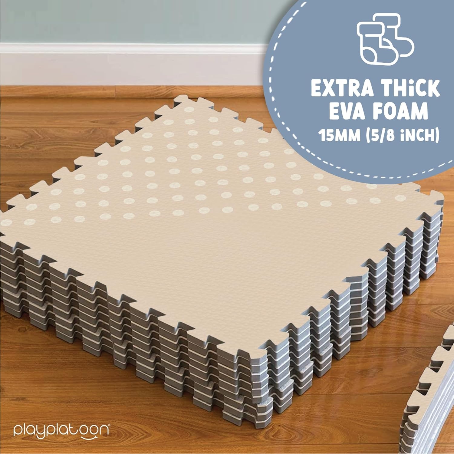 Play Platoon Large Baby Play Mat for Floor 9 Tile 72 x 72 in – Extra-Thick Interlocking Foam Tiles 24 x 24 in – Soft Puzzle Mats for Playroom – Neutral Playmat Rug for Kids – Triangle(Triangle) - view 5