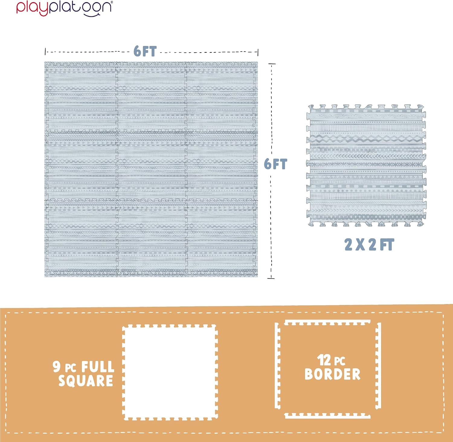 Play Platoon Large Baby Play Mat for Floor 9 Tile 72 x 72 in – Extra-Thick Interlocking Foam Tiles 24 x 24 in – Soft Puzzle Mats for Playroom – Neutral Playmat Rug for Kids – Triangle(Acadia)