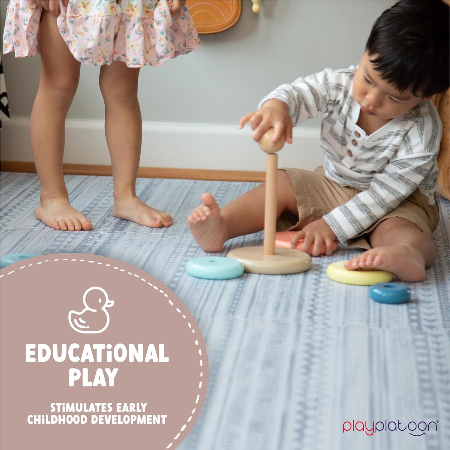 Play Platoon Large Baby Play Mat for Floor 9 Tile 72 x 72 in – Extra-Thick Interlocking Foam Tiles 24 x 24 in – Soft Puzzle Mats for Playroom – Neutral Playmat Rug for Kids – Triangle(Acadia) - view 4