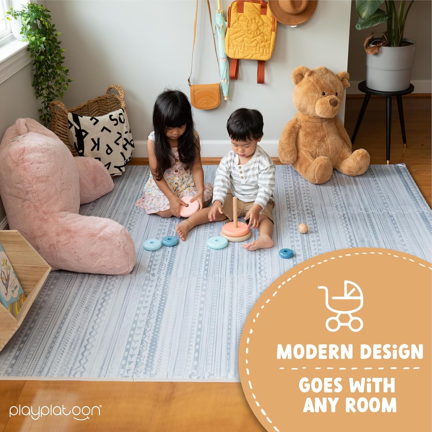 Play Platoon Large Baby Play Mat for Floor 9 Tile 72 x 72 in – Extra-Thick Interlocking Foam Tiles 24 x 24 in – Soft Puzzle Mats for Playroom – Neutral Playmat Rug for Kids – Triangle(Acadia) - view 5