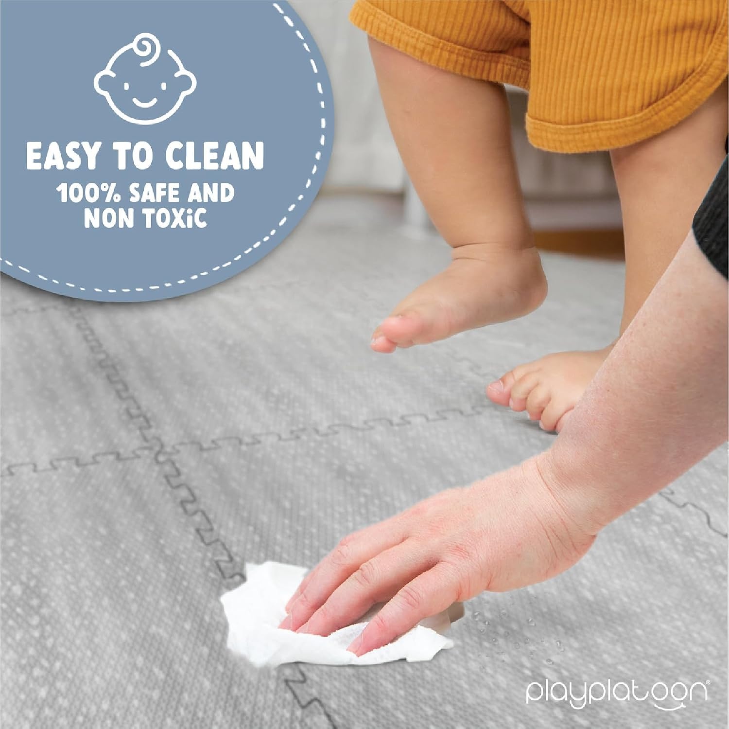 Play Platoon Non-Toxic Extra-Thick Children’s Play Mat, 9 Tiles – 72 x 72 inch Comfortable Cushiony Foam Floor Puzzle Mat for Kids & Toddlers with 24 x 24 inch Tiles – Black/White(Beige) - view 4