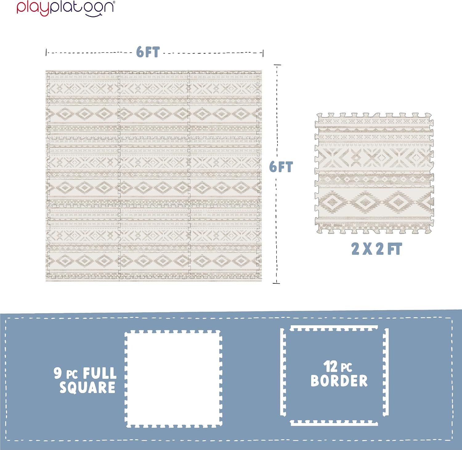 Play Platoon Large Baby Play Mat for Floor 9 Tile 72 x 72 in – Extra-Thick Interlocking Foam Tiles 24 x 24 in – Soft Puzzle Mats for Playroom – Neutral Playmat Rug for Kids – Triangle(Canyon)