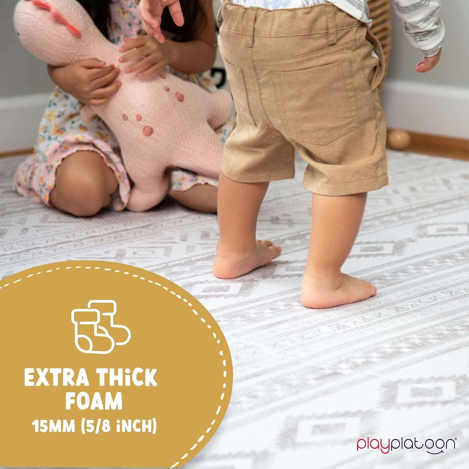 Play Platoon Large Baby Play Mat for Floor 9 Tile 72 x 72 in – Extra-Thick Interlocking Foam Tiles 24 x 24 in – Soft Puzzle Mats for Playroom – Neutral Playmat Rug for Kids – Triangle(Canyon) - view 2