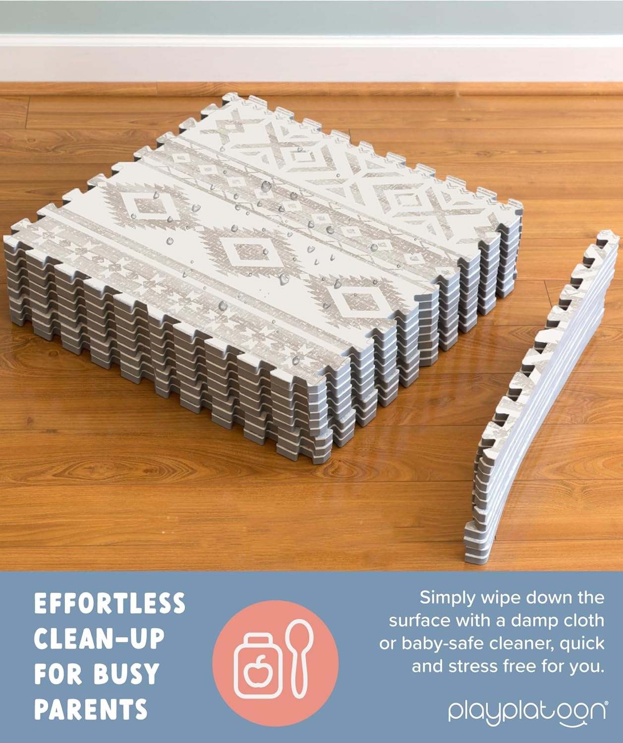 Play Platoon Large Baby Play Mat for Floor 9 Tile 72 x 72 in – Extra-Thick Interlocking Foam Tiles 24 x 24 in – Soft Puzzle Mats for Playroom – Neutral Playmat Rug for Kids – Triangle(Canyon) - view 3