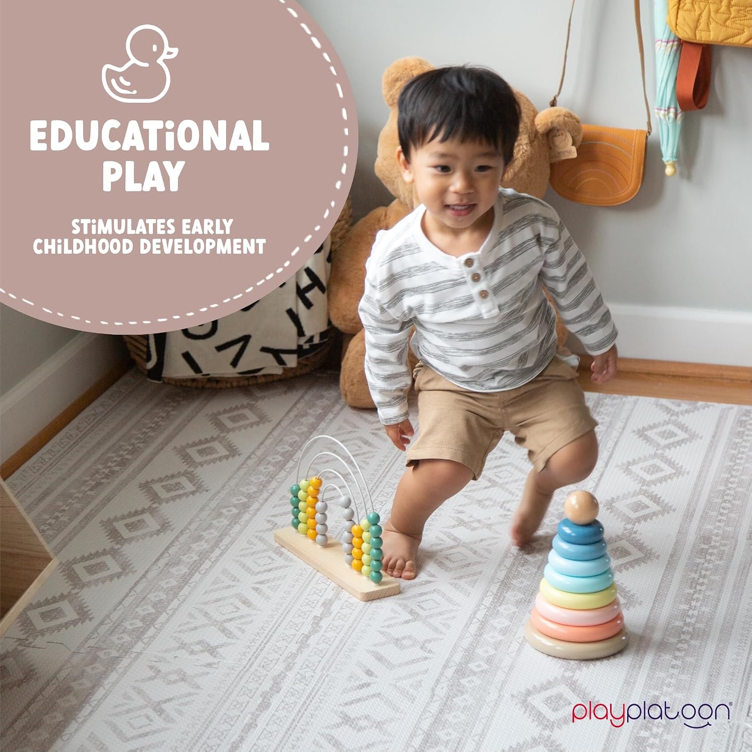 Play Platoon Large Baby Play Mat for Floor 9 Tile 72 x 72 in – Extra-Thick Interlocking Foam Tiles 24 x 24 in – Soft Puzzle Mats for Playroom – Neutral Playmat Rug for Kids – Triangle(Canyon) - view 4
