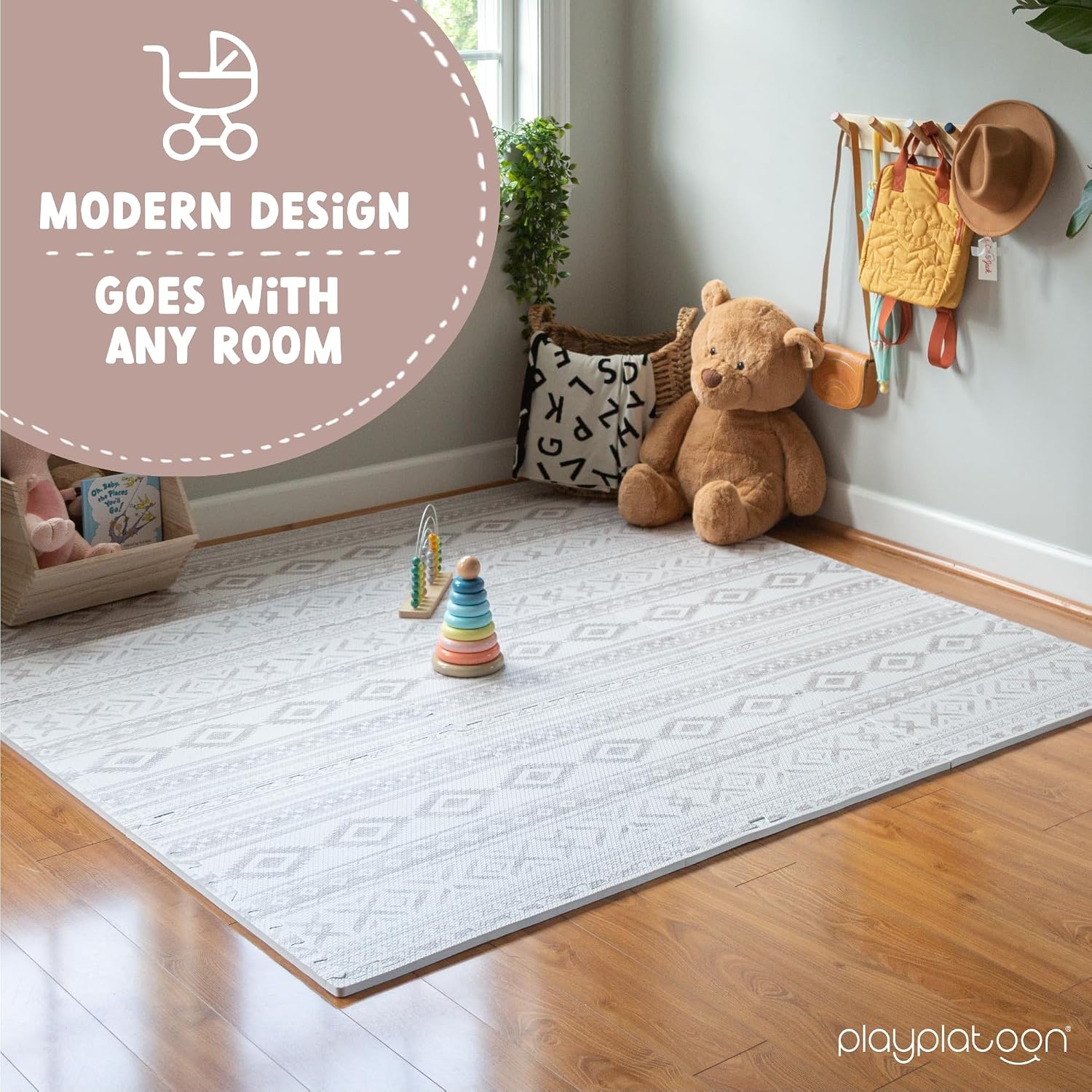 Play Platoon Large Baby Play Mat for Floor 9 Tile 72 x 72 in – Extra-Thick Interlocking Foam Tiles 24 x 24 in – Soft Puzzle Mats for Playroom – Neutral Playmat Rug for Kids – Triangle(Canyon) - view 5
