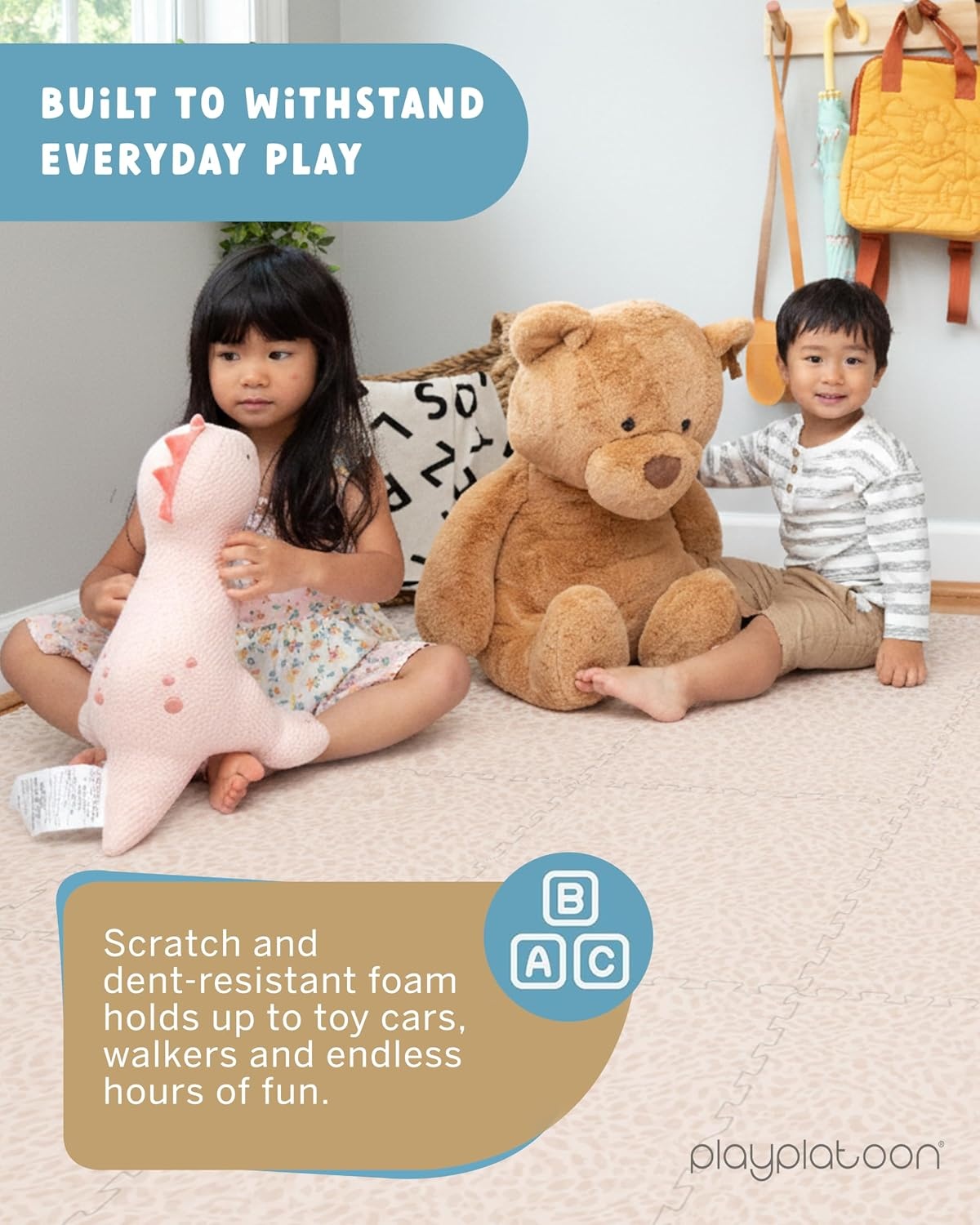 Play Platoon Non-Toxic Large Kids Play Mats for Floor, 9 Tile 72 x 72 inch – Extra-Thick Foam Tiles, 24 x 24 inch Puzzle Mat Pieces, Neutral Playmat Rug for Toddler & Childrens Playroom – Acadia Print(Savanna) - view 2