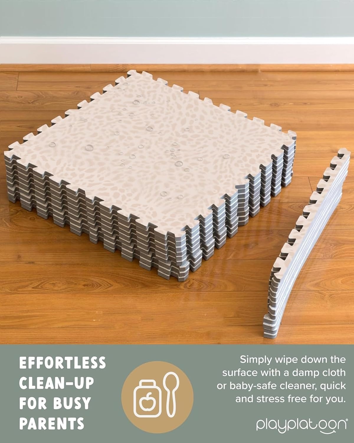 Play Platoon Non-Toxic Large Kids Play Mats for Floor, 9 Tile 72 x 72 inch – Extra-Thick Foam Tiles, 24 x 24 inch Puzzle Mat Pieces, Neutral Playmat Rug for Toddler & Childrens Playroom – Acadia Print(Savanna) - view 4