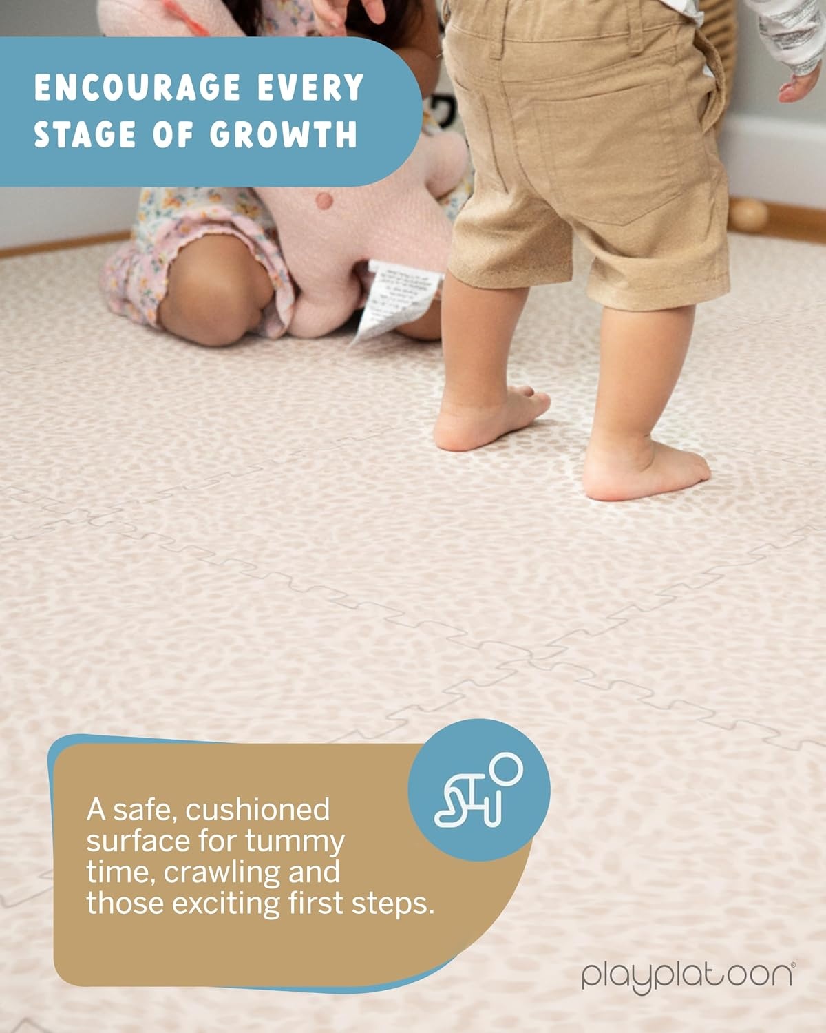 Play Platoon Non-Toxic Large Kids Play Mats for Floor, 9 Tile 72 x 72 inch – Extra-Thick Foam Tiles, 24 x 24 inch Puzzle Mat Pieces, Neutral Playmat Rug for Toddler & Childrens Playroom – Acadia Print(Savanna) - view 5