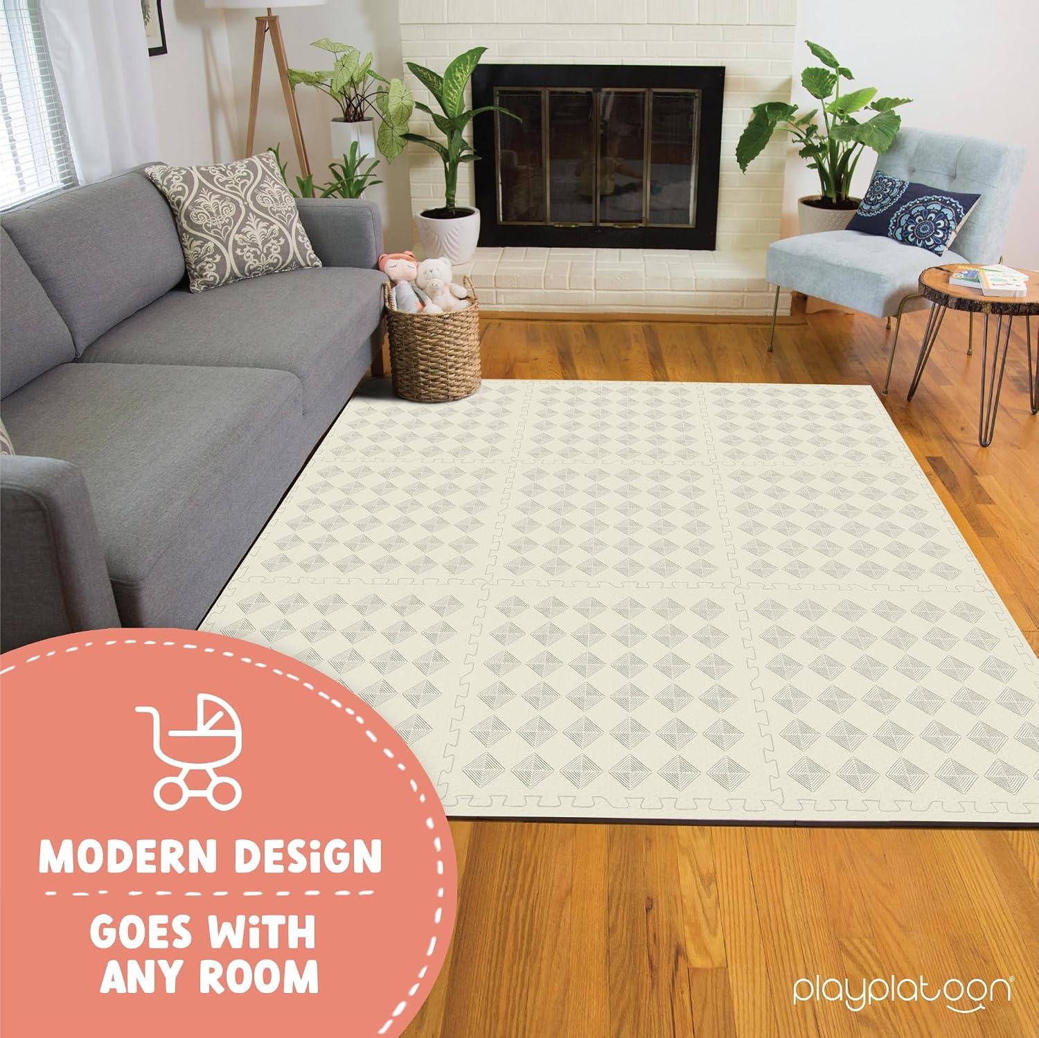 Play Platoon Non-Toxic Large Kids Play Mats for Floor, 9 Tile 72 x 72 inch – Extra-Thick Foam Tiles, 24 x 24 inch Puzzle Mat Pieces, Neutral Playmat Rug for Toddler & Childrens Playroom – Acadia Print(Hand Drawn Tile) - view 2