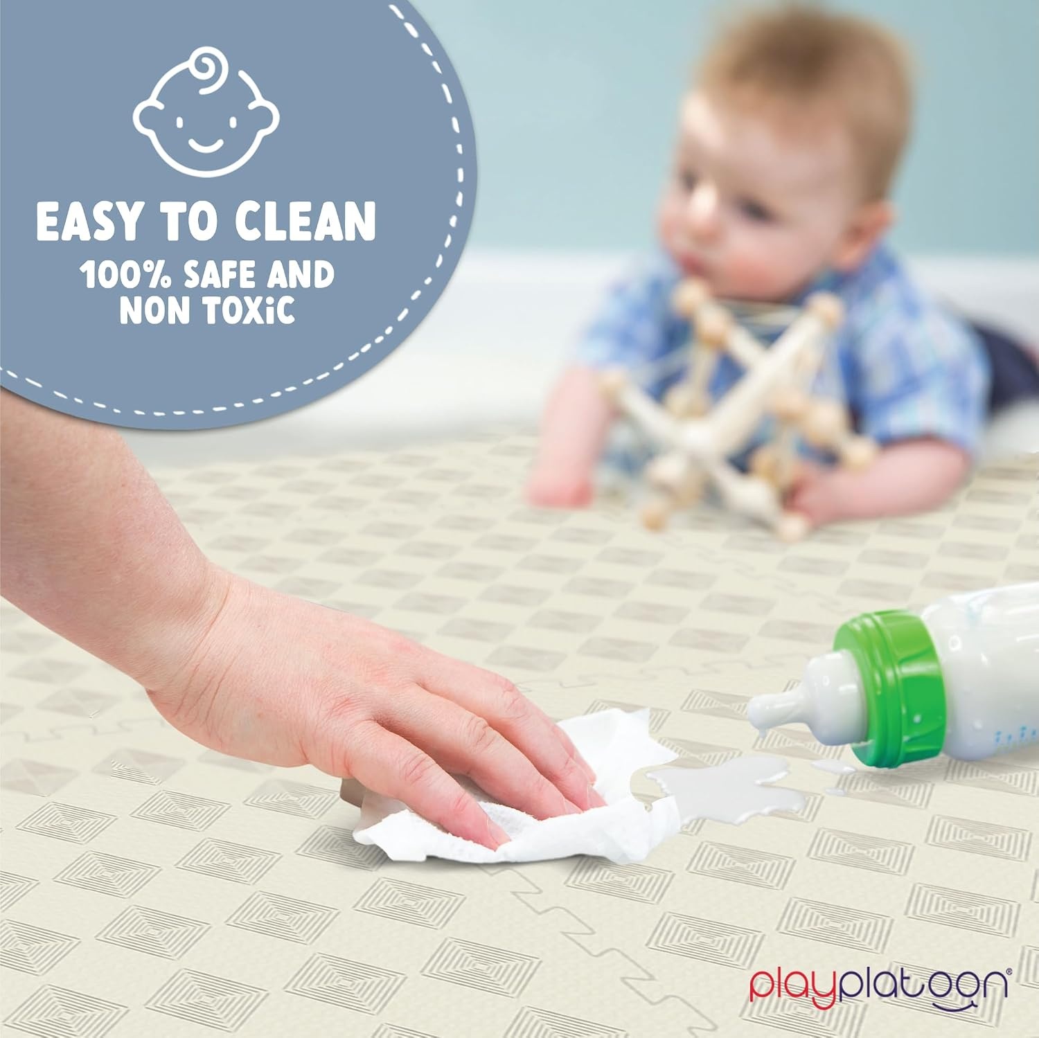 Play Platoon Non-Toxic Large Kids Play Mats for Floor, 9 Tile 72 x 72 inch – Extra-Thick Foam Tiles, 24 x 24 inch Puzzle Mat Pieces, Neutral Playmat Rug for Toddler & Childrens Playroom – Acadia Print(Hand Drawn Tile) - view 4
