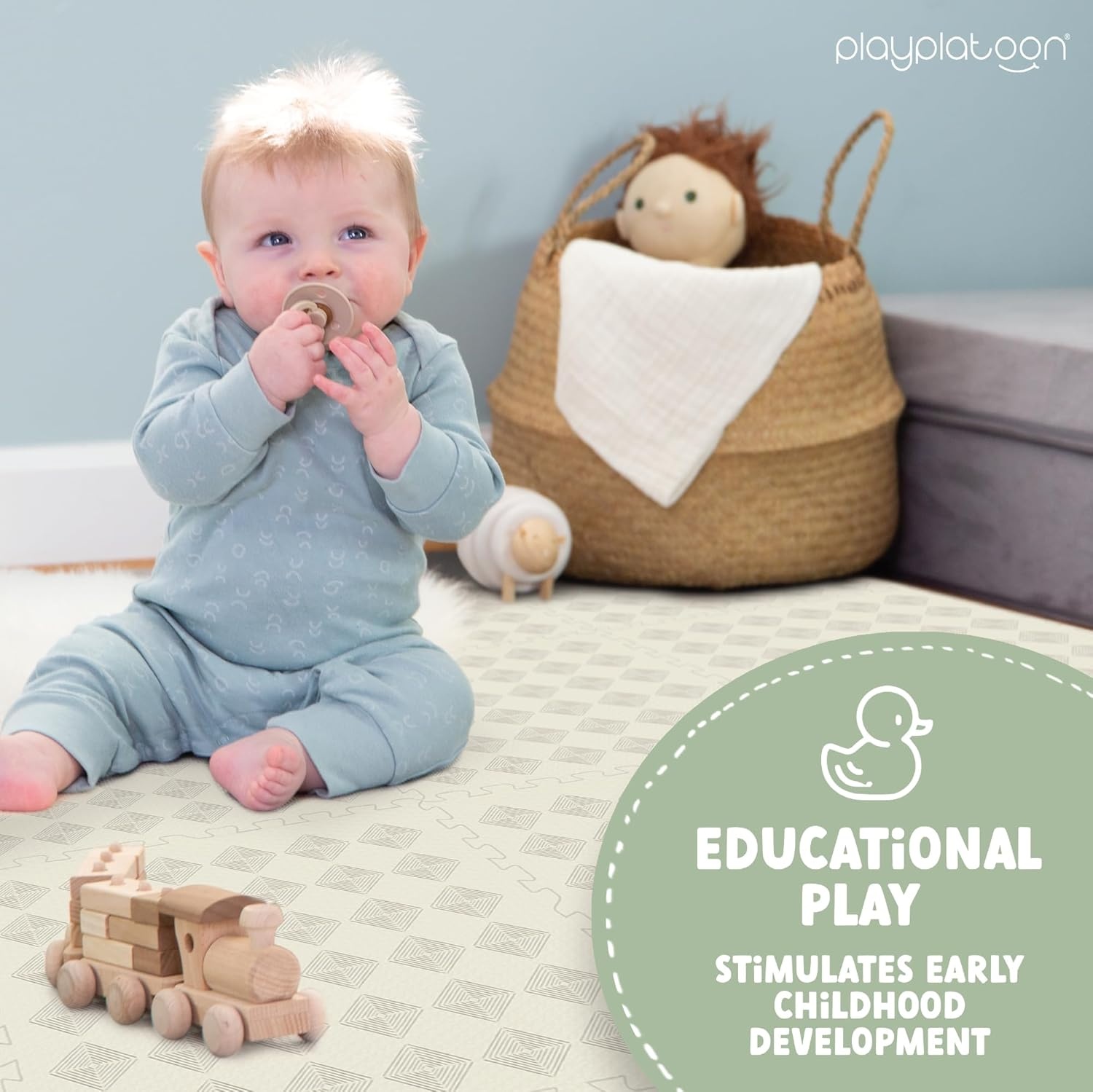 Play Platoon Large Baby Play Mat for Floor 9 Tile 72 x 72 in – Extra-Thick Interlocking Foam Tiles 24 x 24 in – Soft Puzzle Mats for Playroom – Neutral Playmat Rug for Kids – Triangle(Hand Drawn Tile) - view 5