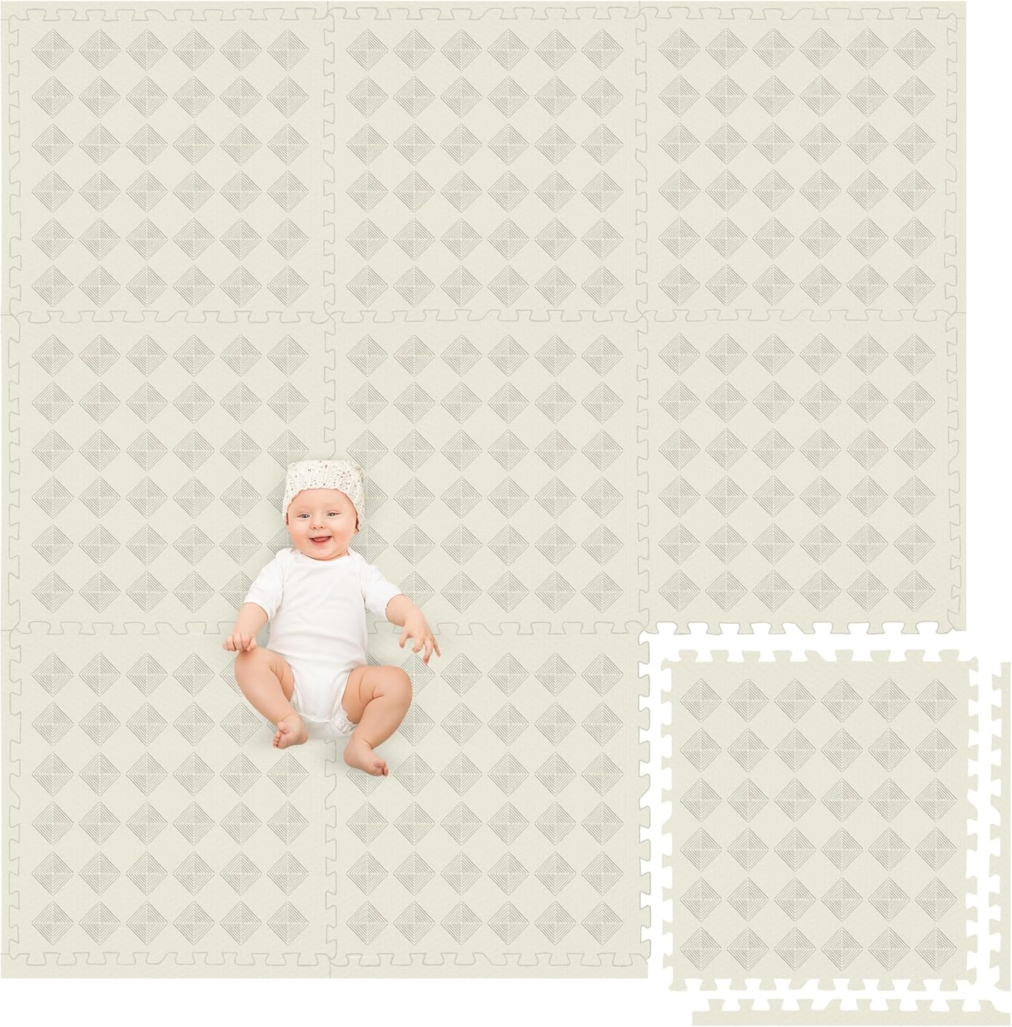 Play Platoon Large Baby Play Mat for Floor 9 Tile 72 x 72 in – Extra-Thick Interlocking Foam Tiles 24 x 24 in – Soft Puzzle Mats for Playroom – Neutral Playmat Rug for Kids – Triangle(Hand Drawn Tile) - view 6