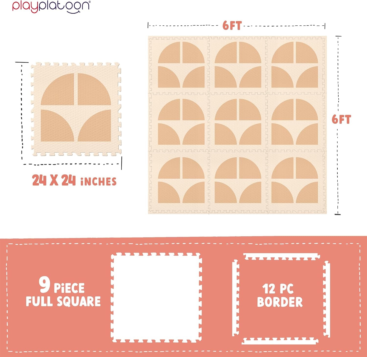 Play Platoon Non-Toxic Large Kids Play Mats for Floor, 9 Tile 72 x 72 inch – Extra-Thick Foam Tiles, 24 x 24 inch Puzzle Mat Pieces, Neutral Playmat Rug for Toddler & Childrens Playroom – Acadia Print(Sunrise)