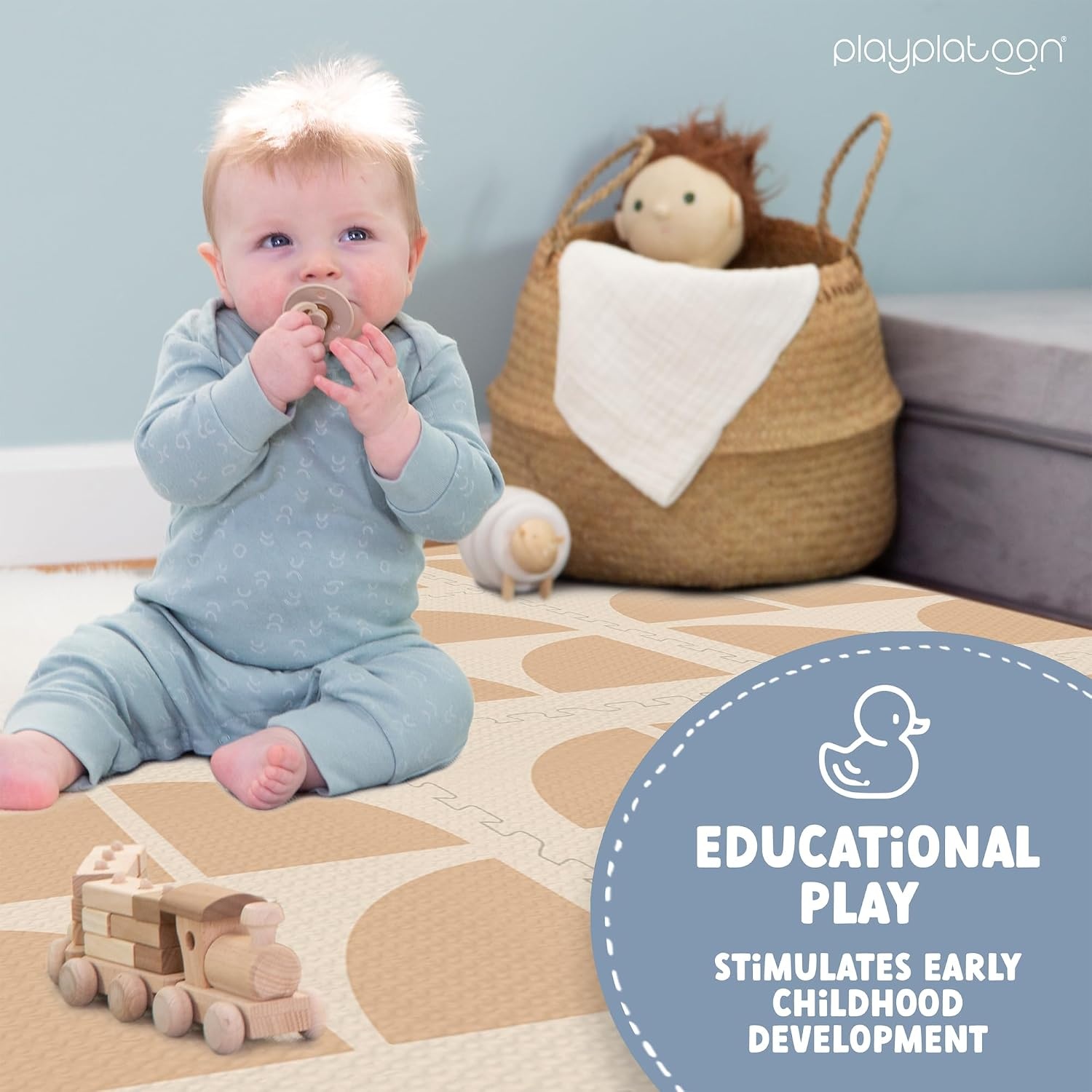 Play Platoon Non-Toxic Large Kids Play Mats for Floor, 9 Tile 72 x 72 inch – Extra-Thick Foam Tiles, 24 x 24 inch Puzzle Mat Pieces, Neutral Playmat Rug for Toddler & Childrens Playroom – Acadia Print(Sunrise) - view 3