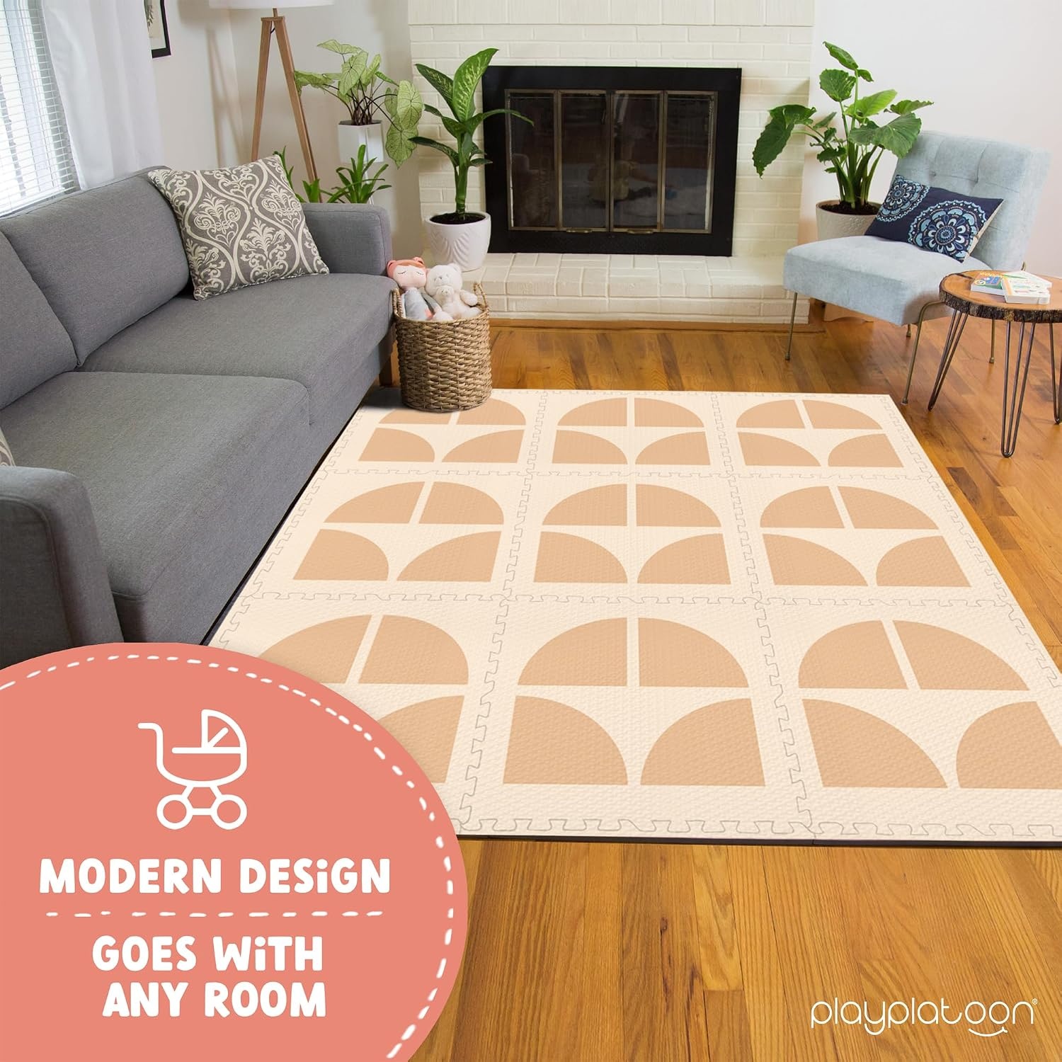 Play Platoon Non-Toxic Large Kids Play Mats for Floor, 9 Tile 72 x 72 inch – Extra-Thick Foam Tiles, 24 x 24 inch Puzzle Mat Pieces, Neutral Playmat Rug for Toddler & Childrens Playroom – Acadia Print(Sunrise) - view 4