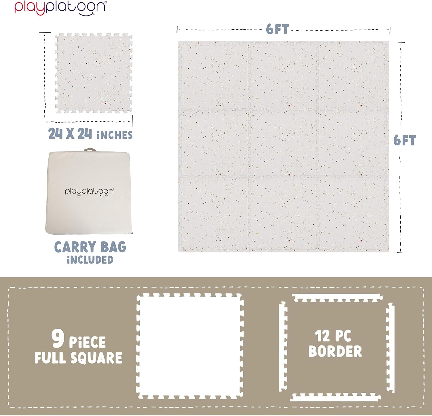 Play Platoon Non-Toxic Large Kids Play Mats for Floor, 9 Tile 72 x 72 inch – Extra-Thick Foam Tiles, 24 x 24 inch Puzzle Mat Pieces, Neutral Playmat Rug for Toddler & Childrens Playroom – Acadia Print(Speckled Multi)