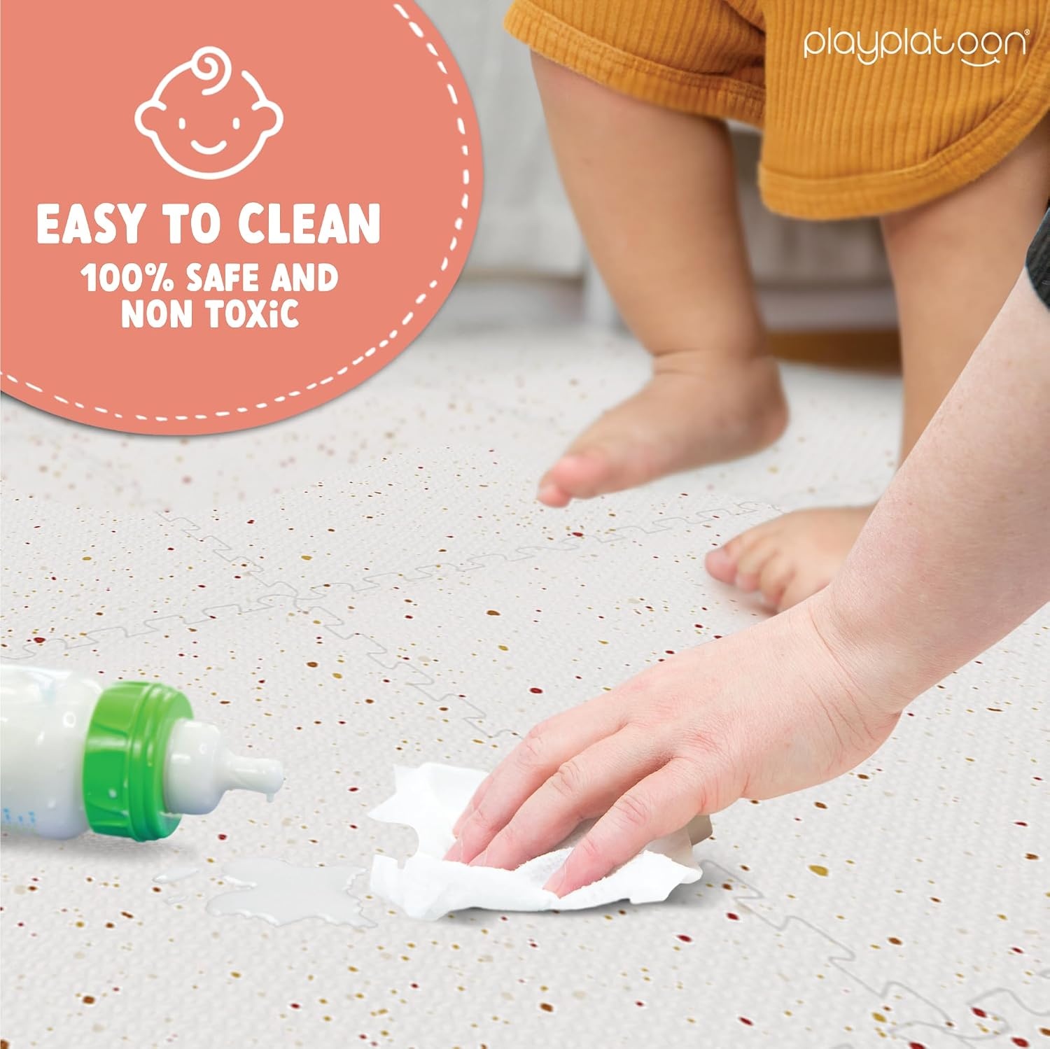 Play Platoon Non-Toxic Large Kids Play Mats for Floor, 9 Tile 72 x 72 inch – Extra-Thick Foam Tiles, 24 x 24 inch Puzzle Mat Pieces, Neutral Playmat Rug for Toddler & Childrens Playroom – Acadia Print(Speckled Multi) - view 5