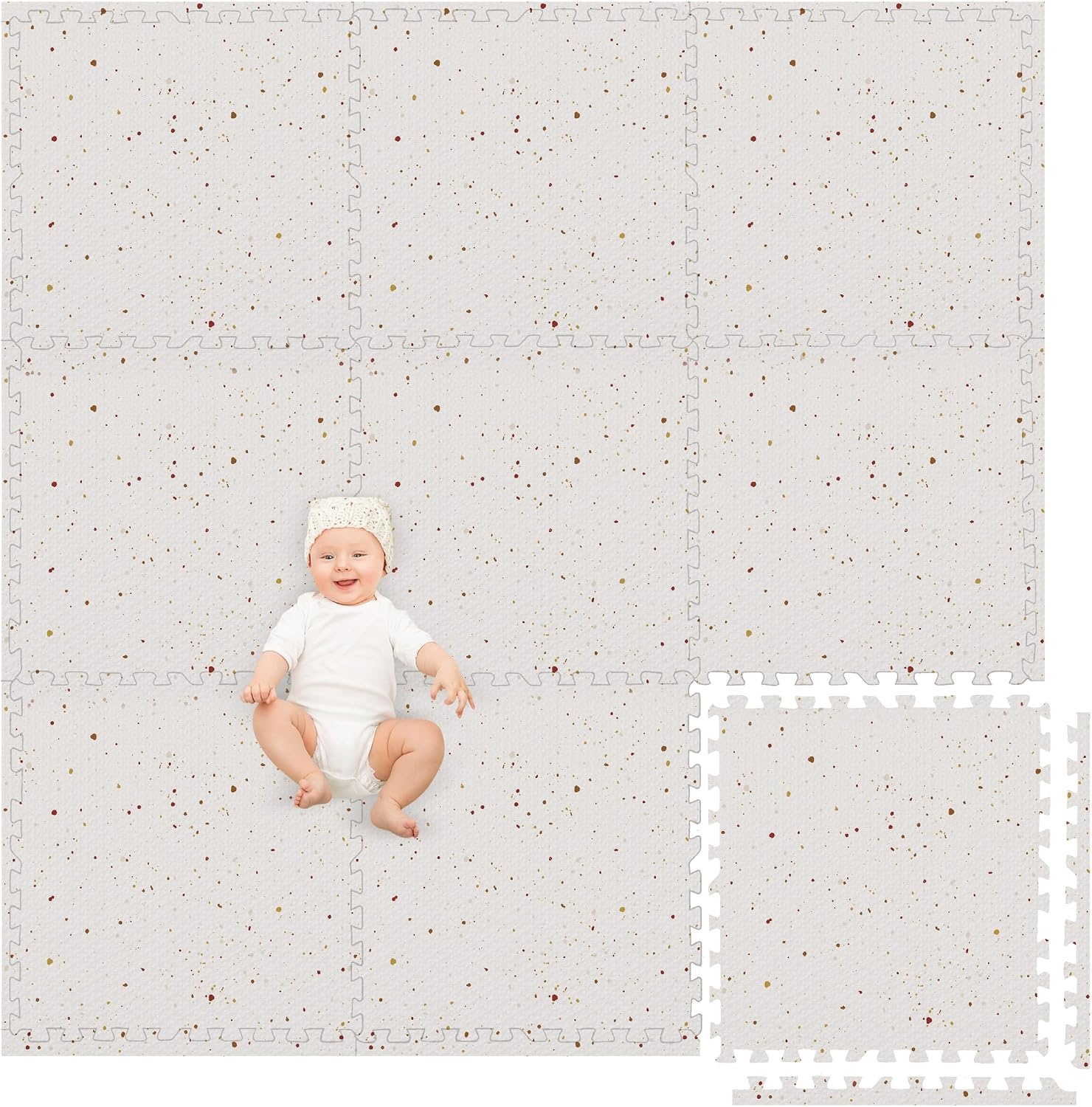 Play Platoon Non-Toxic Large Kids Play Mats for Floor, 9 Tile 72 x 72 inch – Extra-Thick Foam Tiles, 24 x 24 inch Puzzle Mat Pieces, Neutral Playmat Rug for Toddler & Childrens Playroom – Acadia Print(Speckled Multi) - view 6