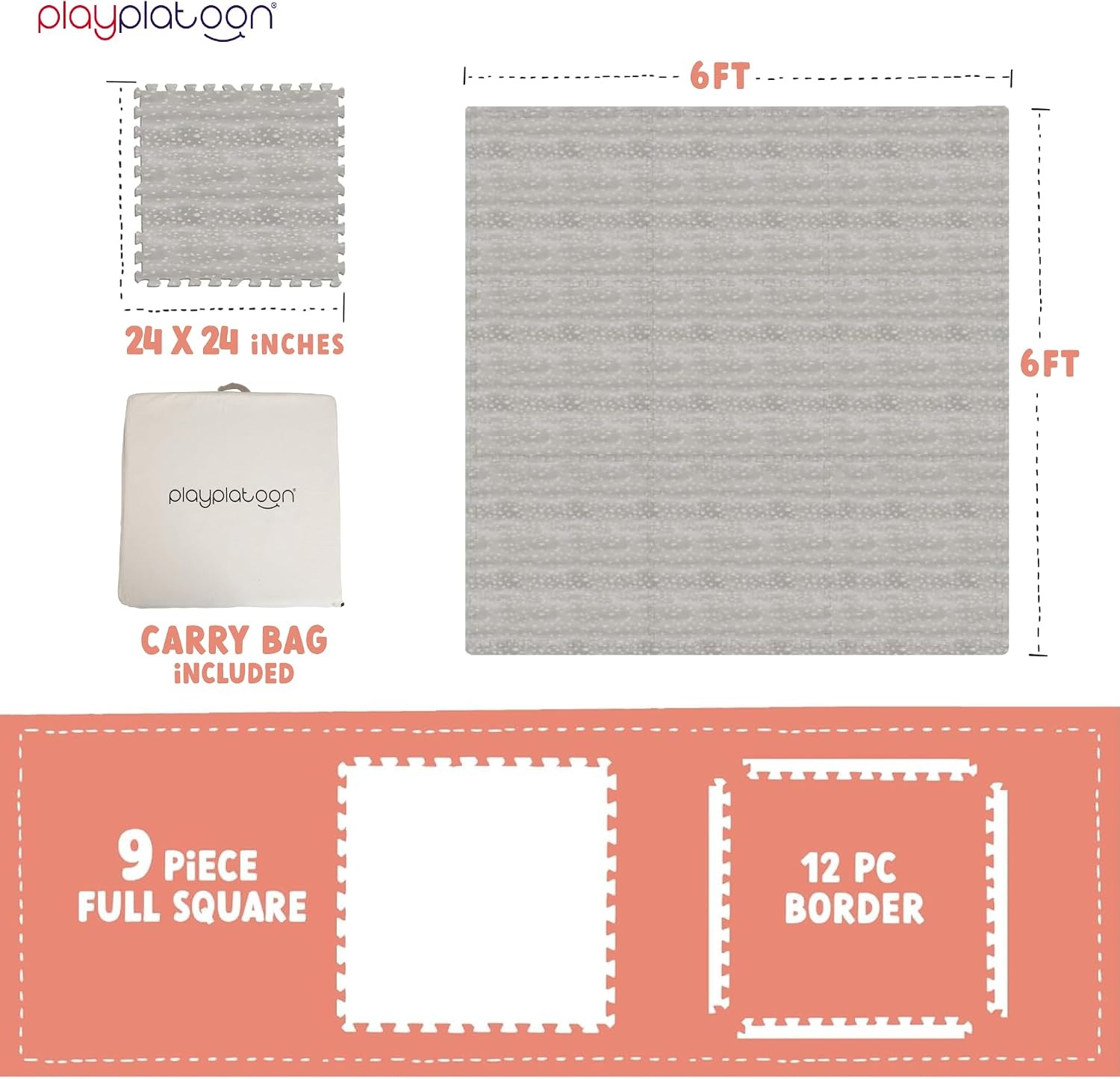 Play Platoon Non-Toxic Large Kids Play Mats for Floor, 9 Tile 72 x 72 inch – Extra-Thick Foam Tiles, 24 x 24 inch Puzzle Mat Pieces, Neutral Playmat Rug for Toddler & Childrens Playroom – Acadia Print(Beige)