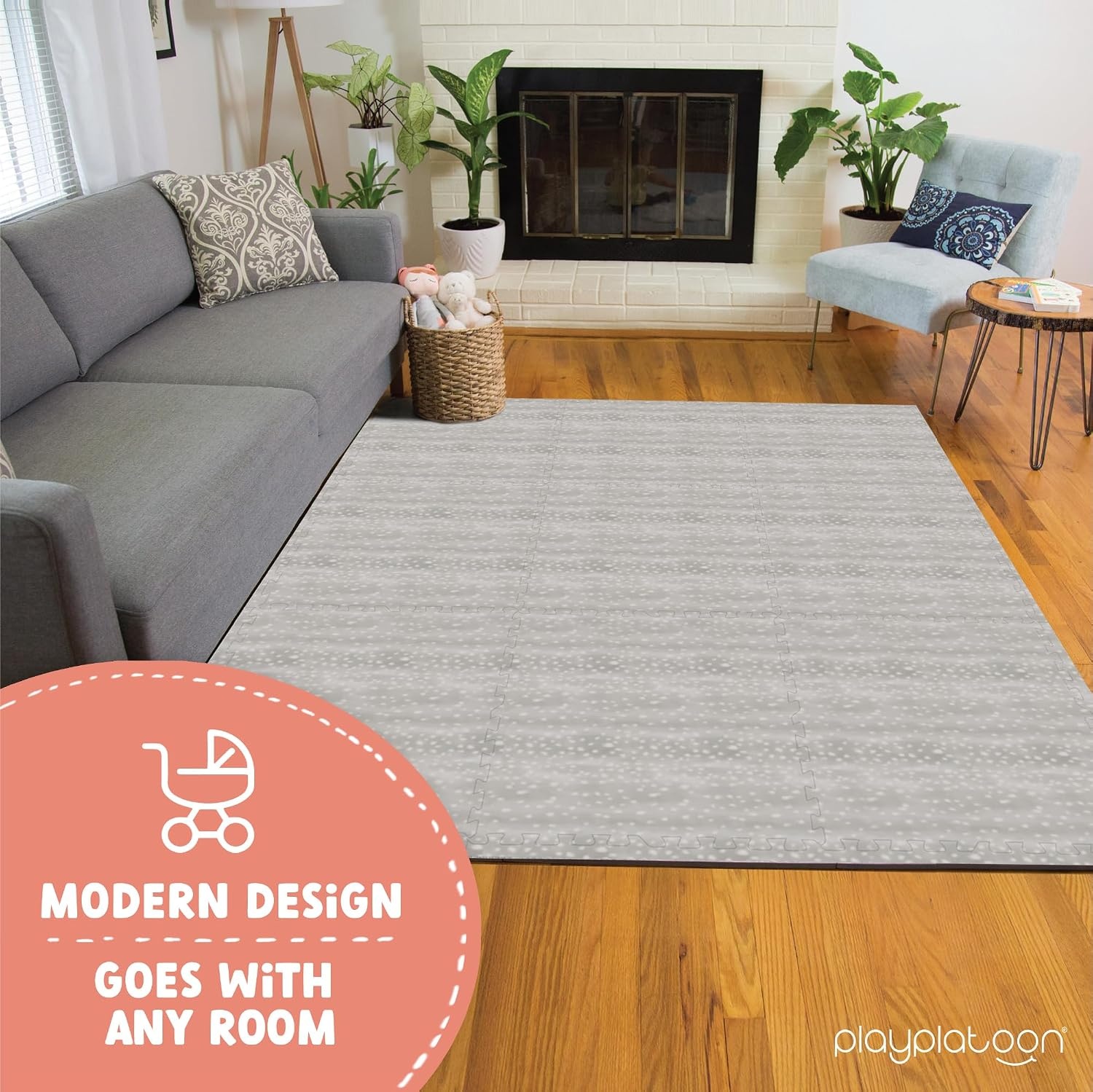 Play Platoon Non-Toxic Large Kids Play Mats for Floor, 9 Tile 72 x 72 inch – Extra-Thick Foam Tiles, 24 x 24 inch Puzzle Mat Pieces, Neutral Playmat Rug for Toddler & Childrens Playroom – Acadia Print(Beige) - view 2