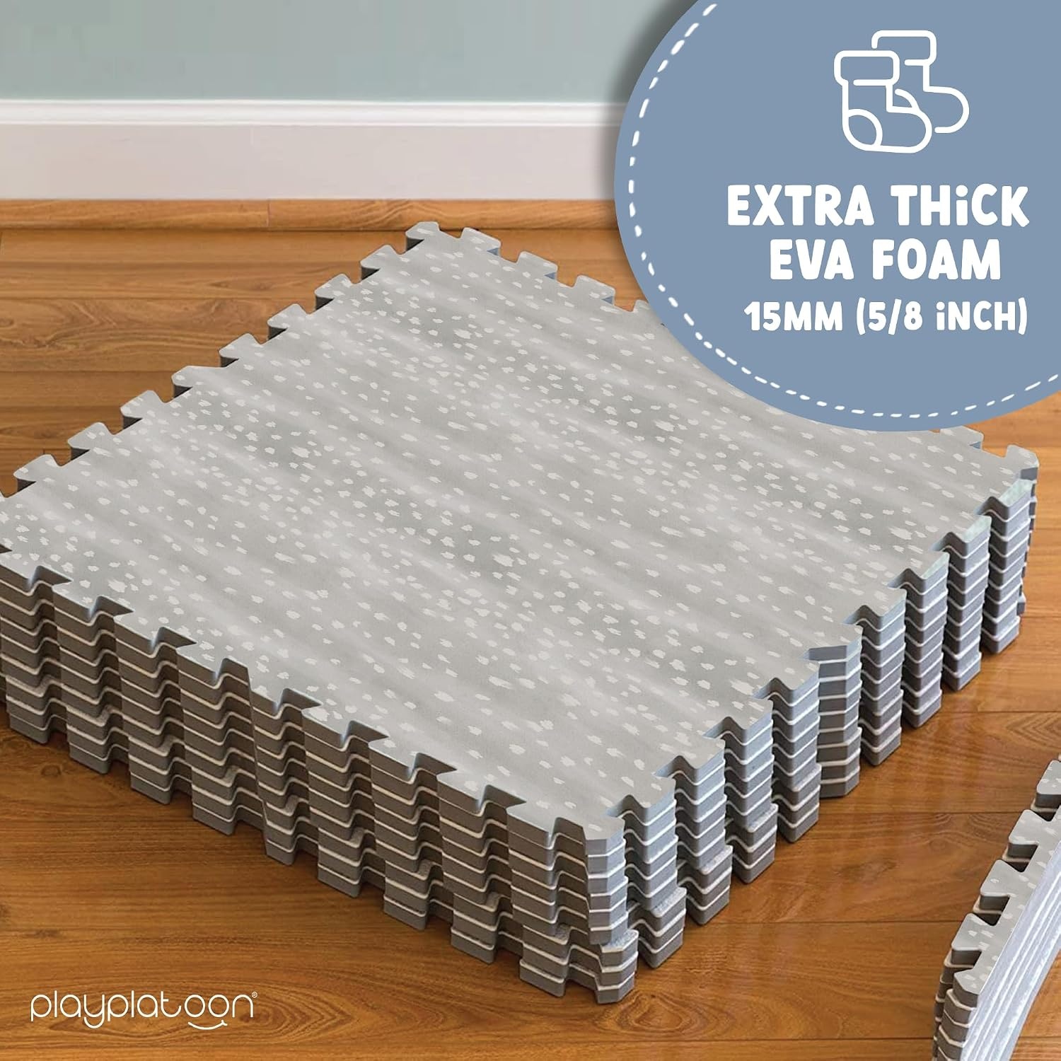 Play Platoon Non-Toxic Large Kids Play Mats for Floor, 9 Tile 72 x 72 inch – Extra-Thick Foam Tiles, 24 x 24 inch Puzzle Mat Pieces, Neutral Playmat Rug for Toddler & Childrens Playroom – Acadia Print(Beige) - view 3