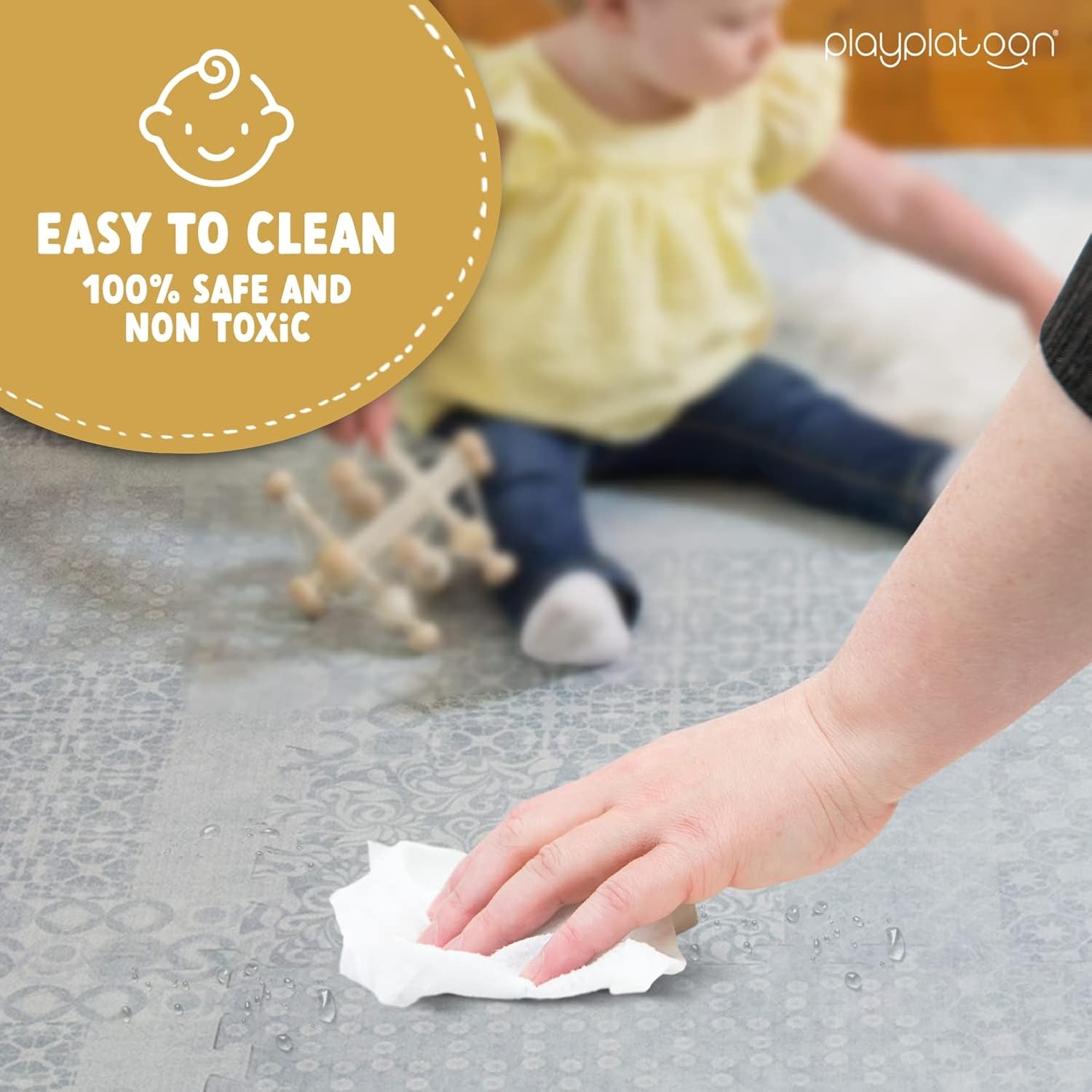 Play Platoon Large Baby Play Mat for Floor 9 Tile 72 x 72 in – Extra-Thick Interlocking Foam Tiles 24 x 24 in – Soft Puzzle Mats for Playroom – Neutral Playmat Rug for Kids – Triangle(Grey) - view 3