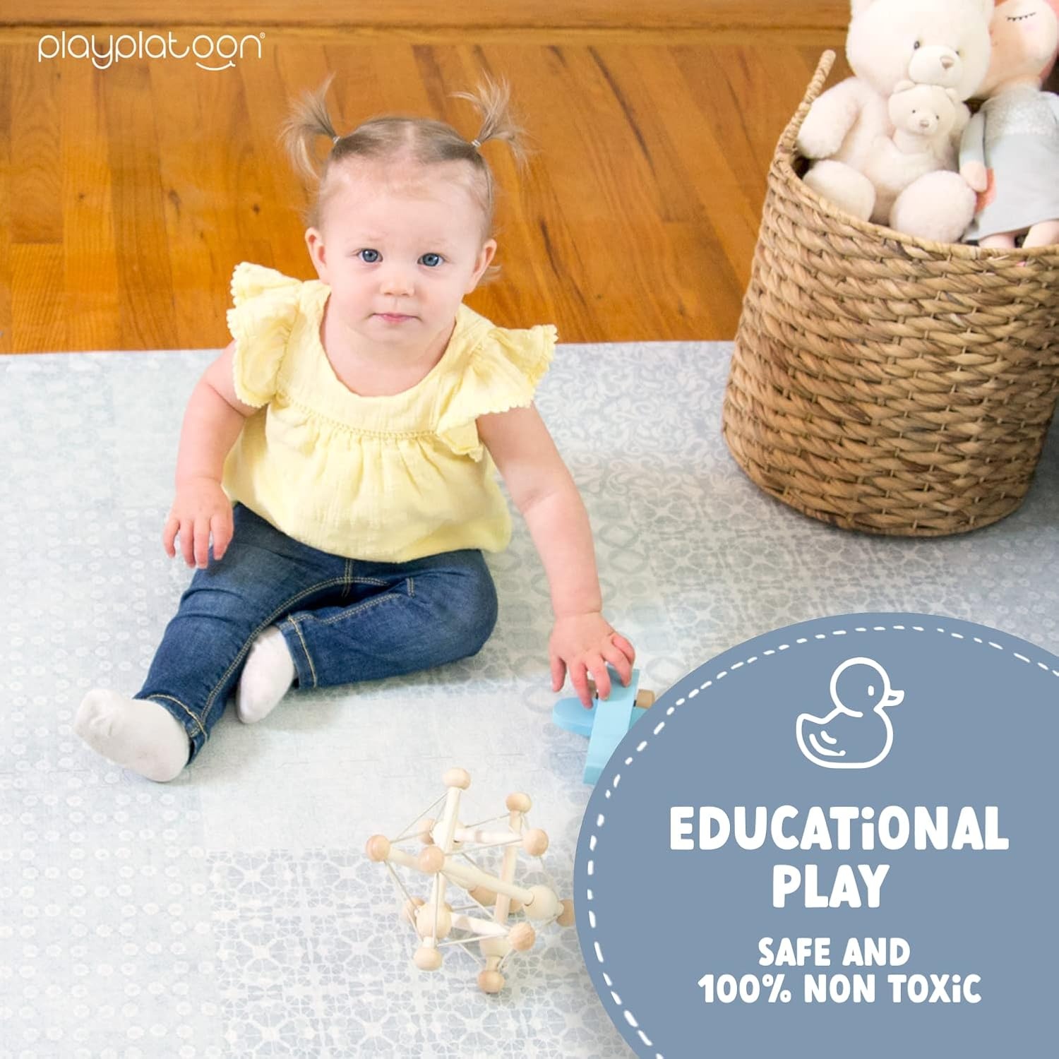 Play Platoon Non-Toxic Large Kids Play Mats for Floor, 9 Tile 72 x 72 inch – Extra-Thick Foam Tiles, 24 x 24 inch Puzzle Mat Pieces, Neutral Playmat Rug for Toddler & Childrens Playroom – Acadia Print(Grey) - view 2
