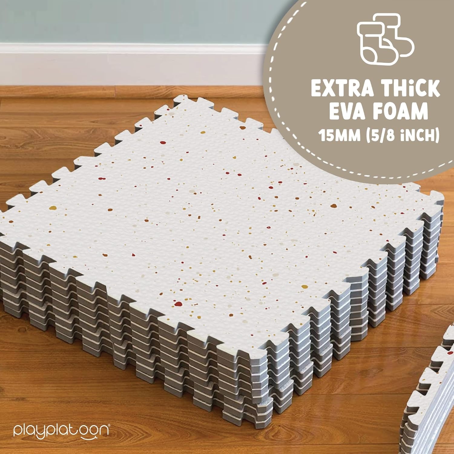 Play Platoon Large Baby Play Mat for Floor 9 Tile 72 x 72 in – Extra-Thick Interlocking Foam Tiles 24 x 24 in – Soft Puzzle Mats for Playroom – Neutral Playmat Rug for Kids – Triangle(Speckled Multi) - view 3