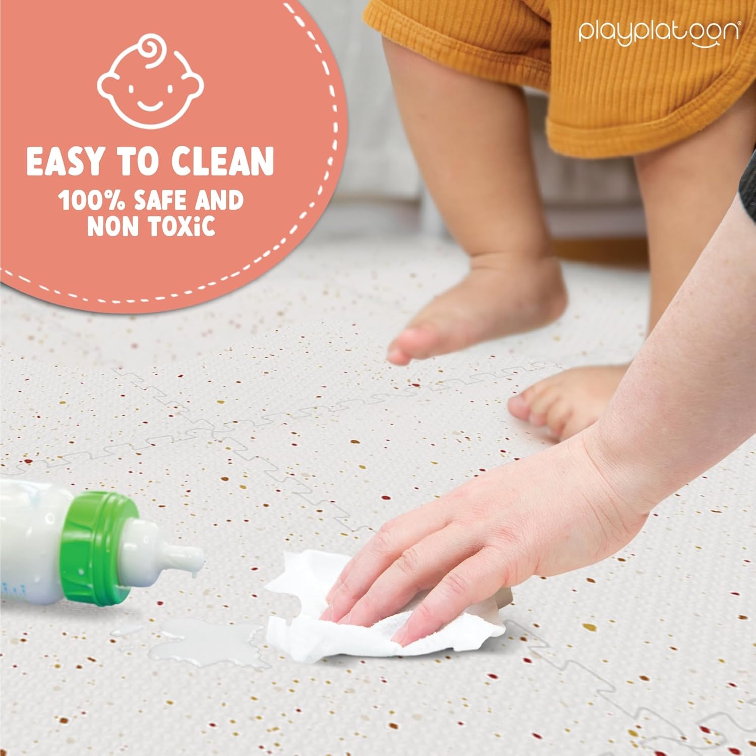 Play Platoon Large Baby Play Mat for Floor 9 Tile 72 x 72 in – Extra-Thick Interlocking Foam Tiles 24 x 24 in – Soft Puzzle Mats for Playroom – Neutral Playmat Rug for Kids – Triangle(Speckled Multi) - view 5