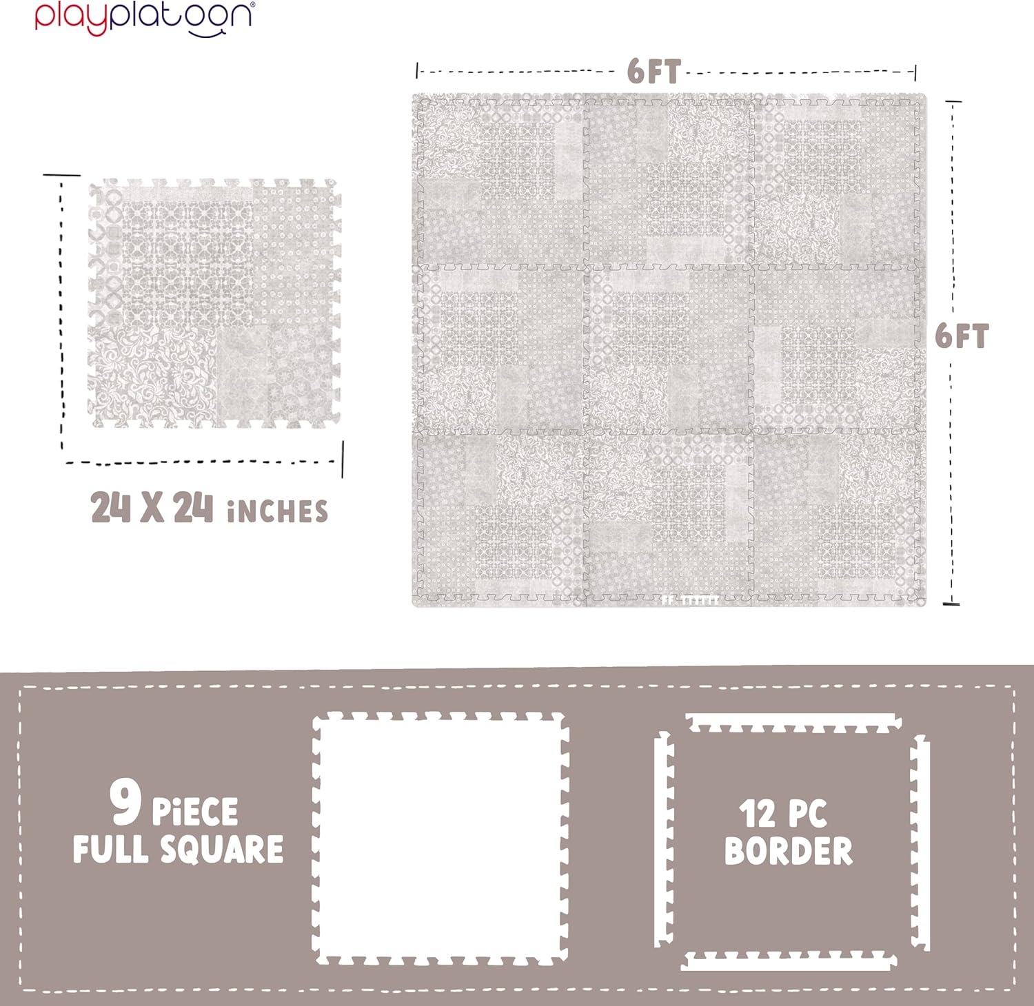 Play Platoon Large Baby Play Mat for Floor 9 Tile 72 x 72 in – Extra-Thick Interlocking Foam Tiles 24 x 24 in – Soft Puzzle Mats for Playroom – Neutral Playmat Rug for Kids – Triangle(Khaki)